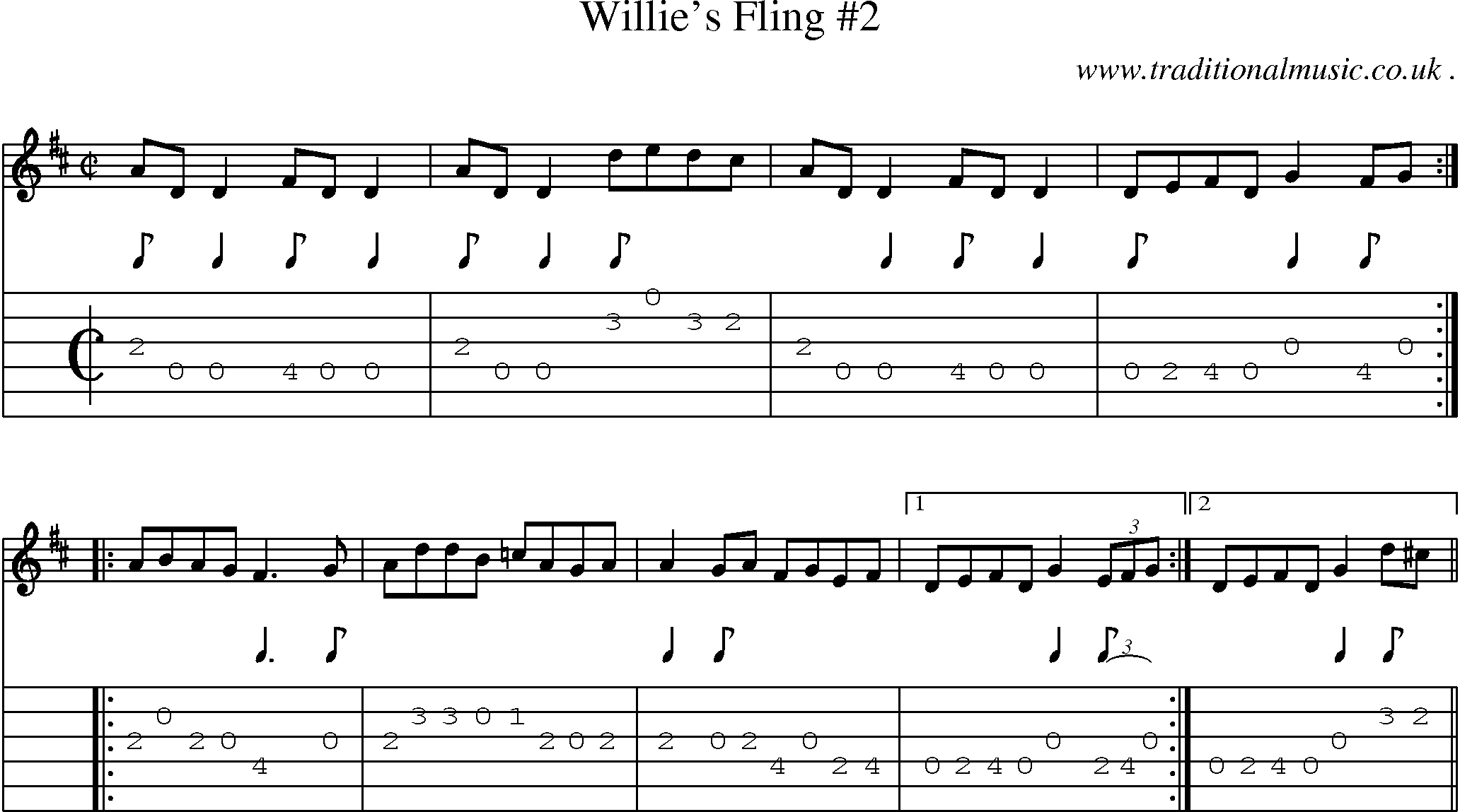 Sheet-Music and Guitar Tabs for Willies Fling 2