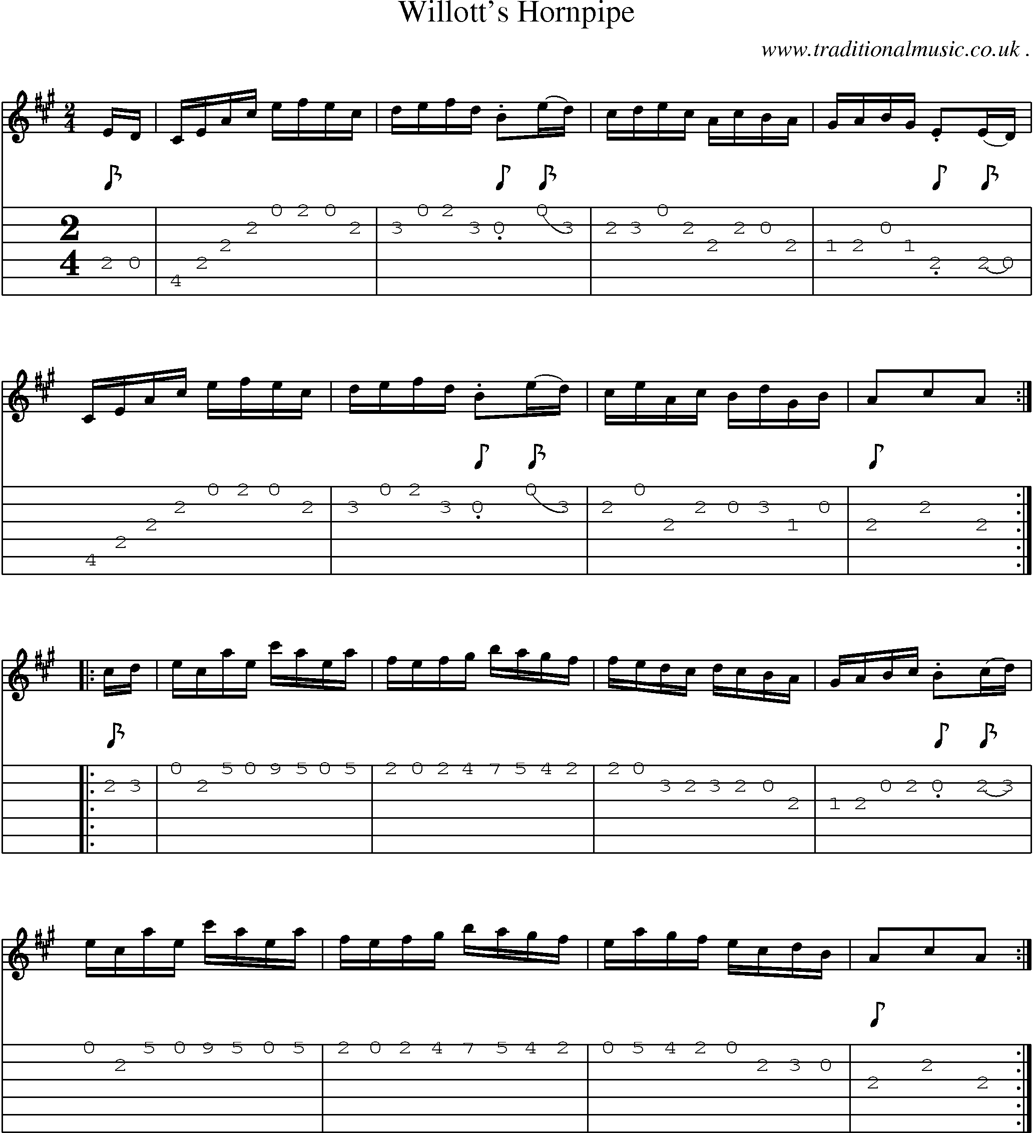 Sheet-Music and Guitar Tabs for Willotts Hornpipe