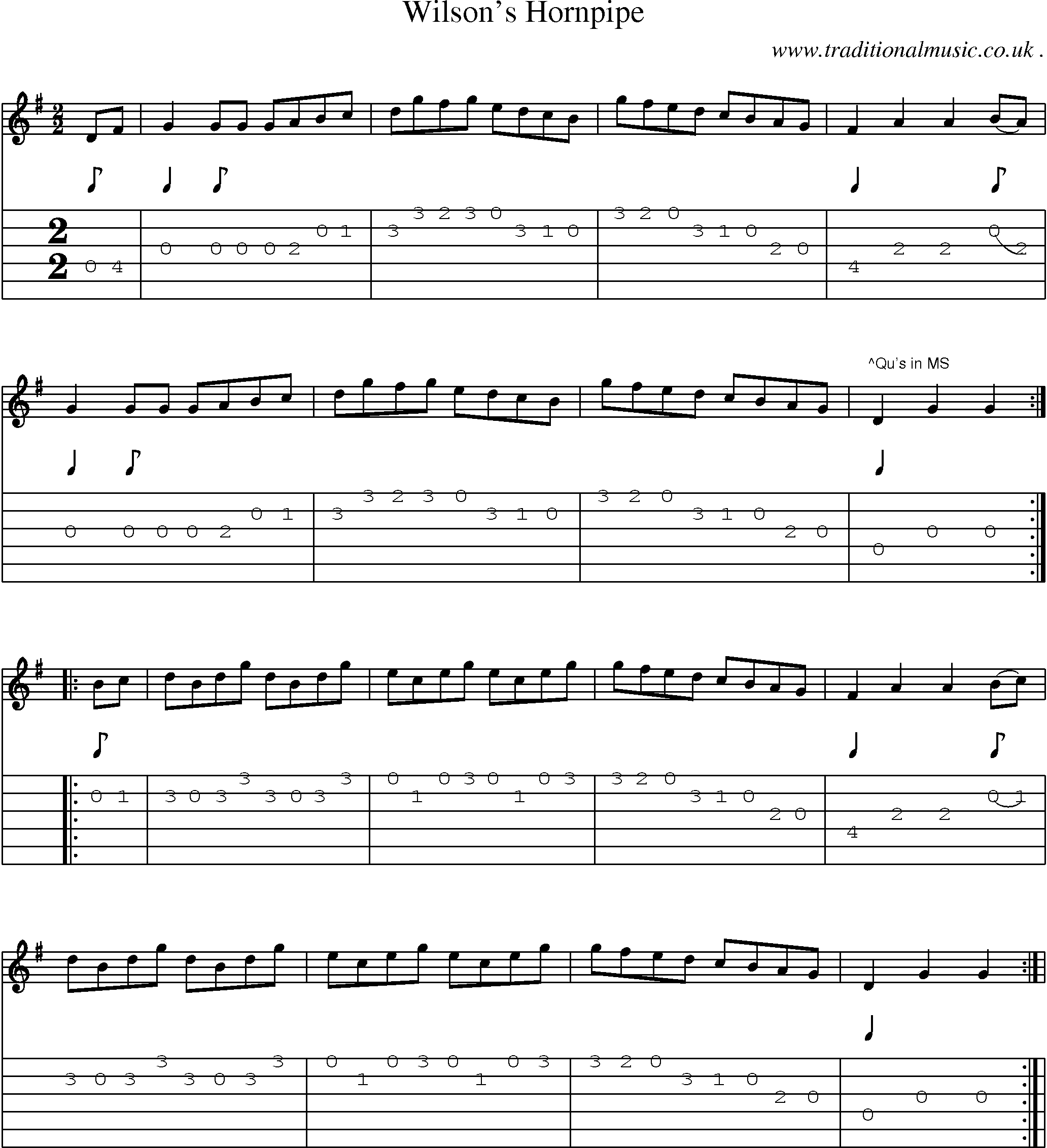 Sheet-Music and Guitar Tabs for Wilsons Hornpipe