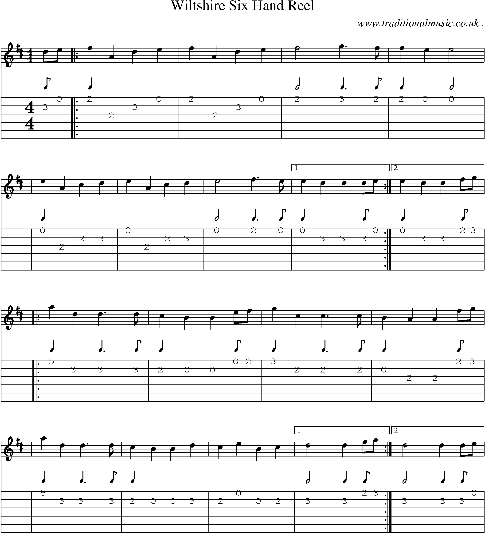 Sheet-Music and Guitar Tabs for Wiltshire Six Hand Reel