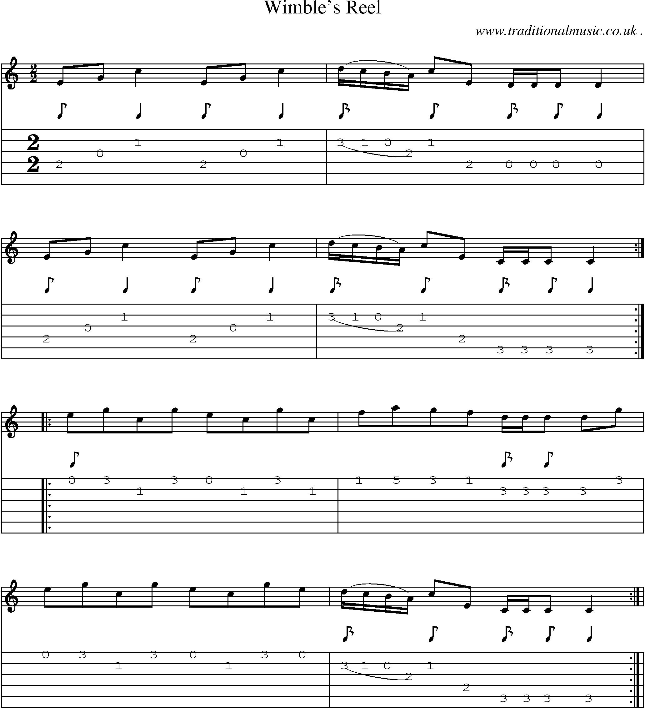 Sheet-Music and Guitar Tabs for Wimbles Reel