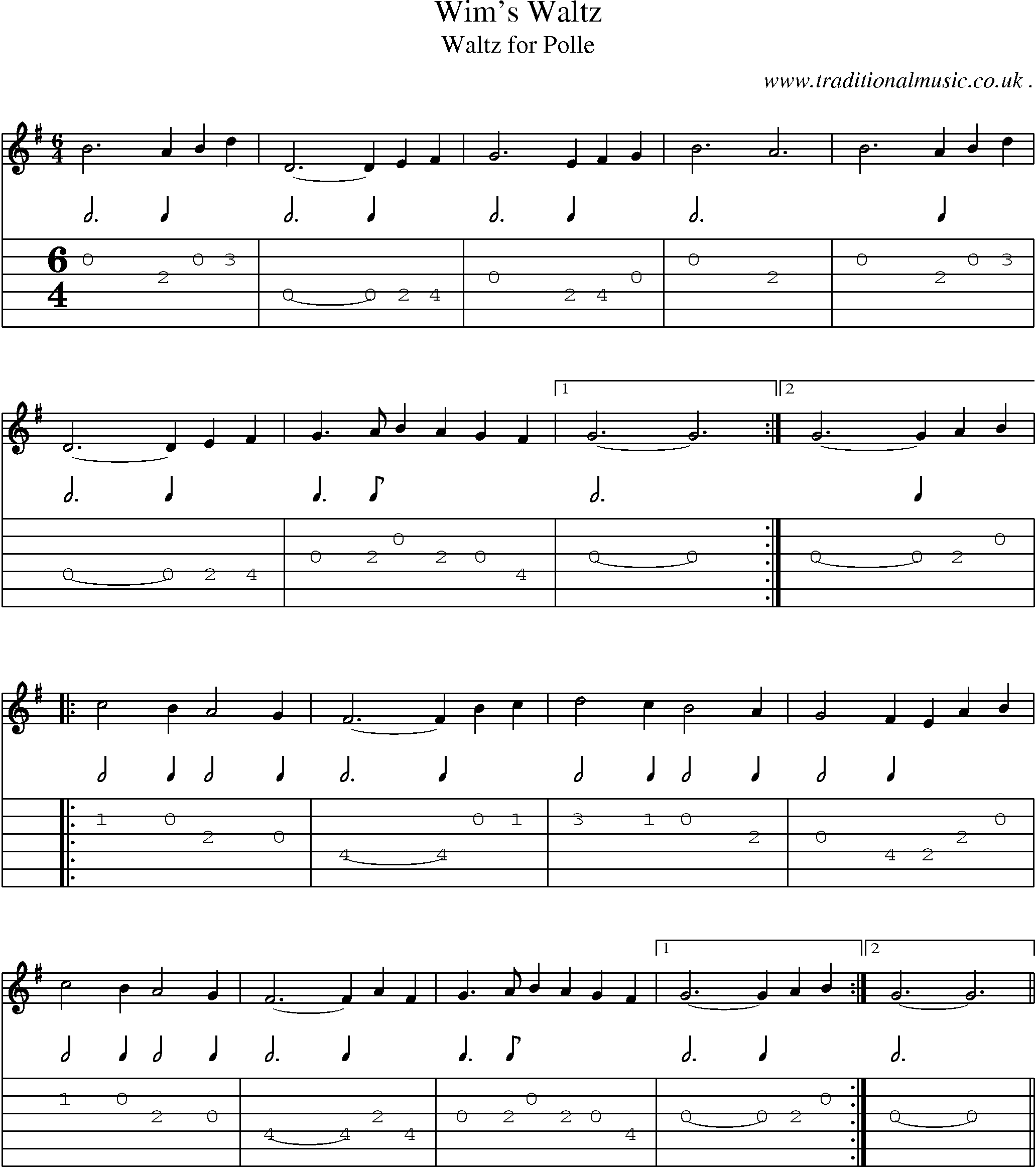 Sheet-Music and Guitar Tabs for Wims Waltz