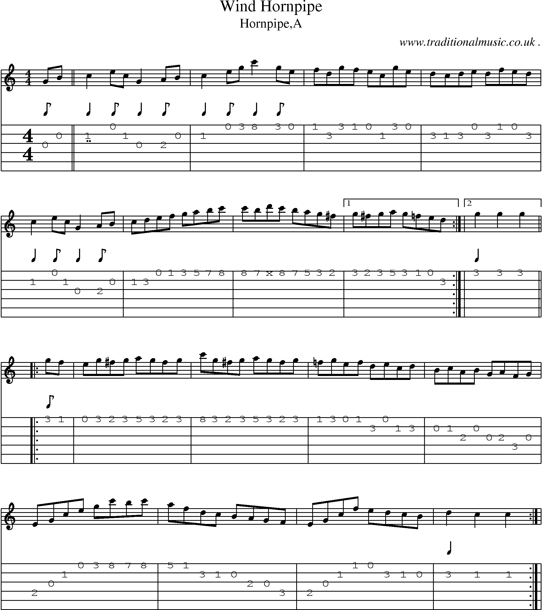 Sheet-Music and Guitar Tabs for Wind Hornpipe