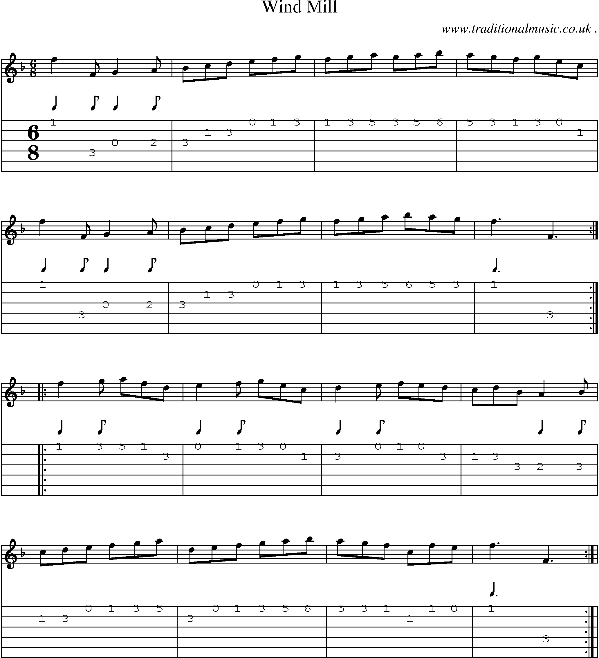 Sheet-Music and Guitar Tabs for Wind Mill