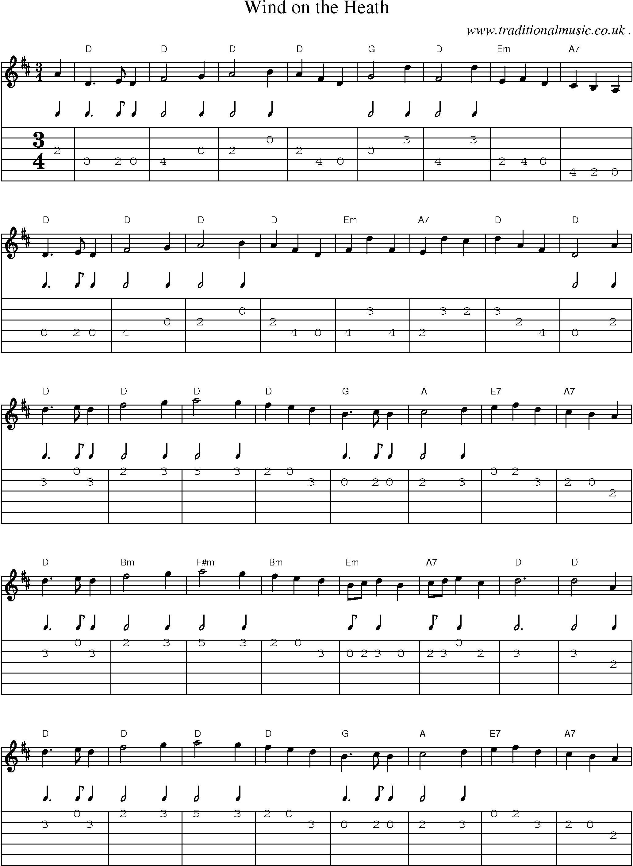 Sheet-Music and Guitar Tabs for Wind On The Heath
