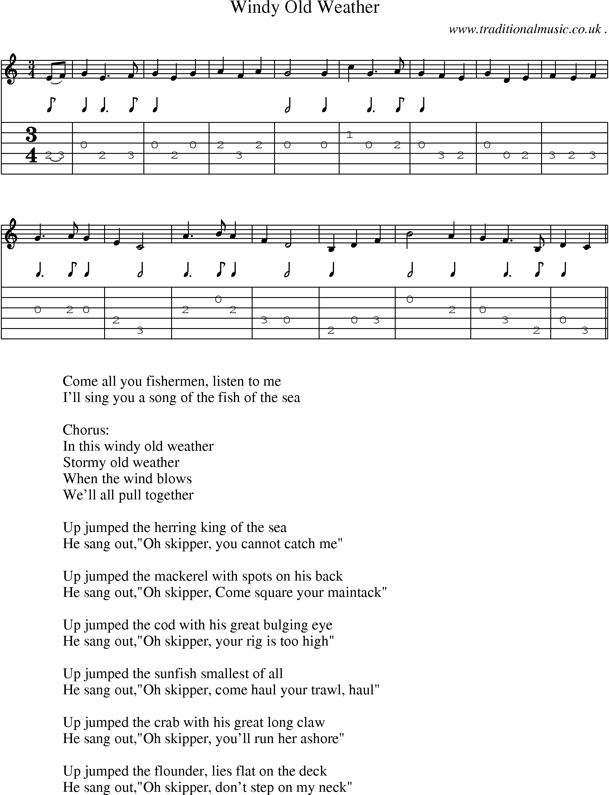 Sheet-Music and Guitar Tabs for Windy Old Weather