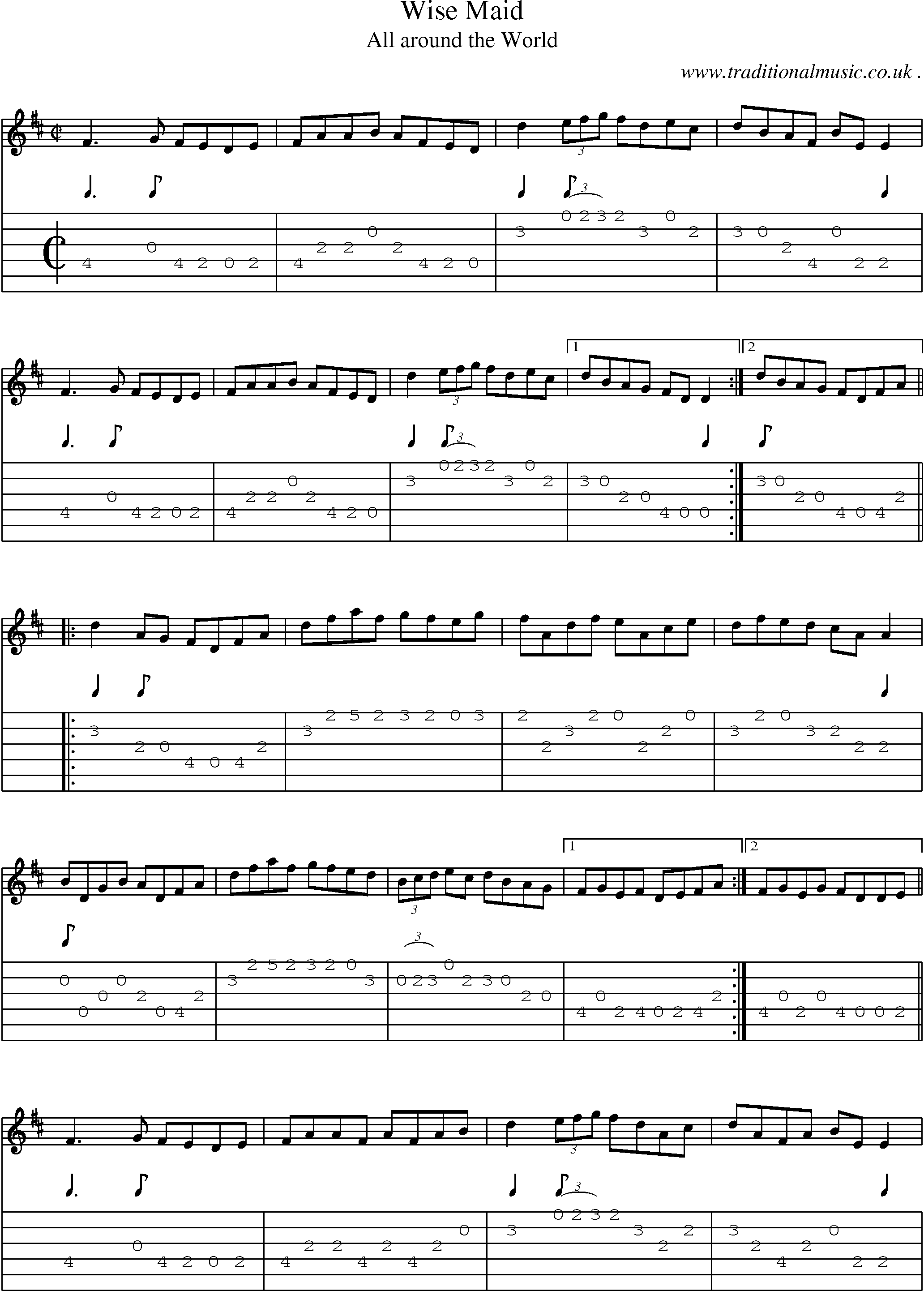 Sheet-Music and Guitar Tabs for Wise Maid