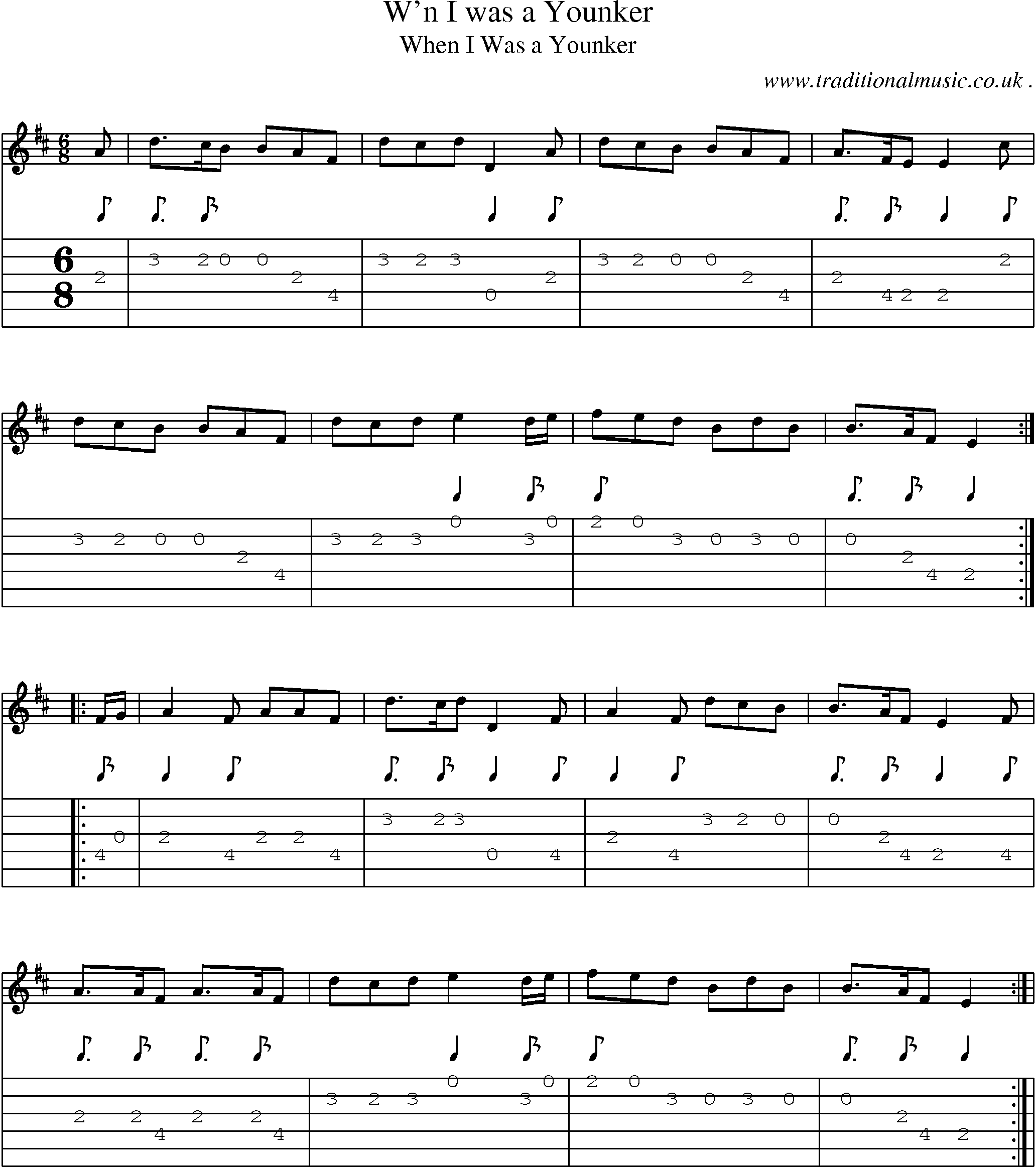 Sheet-Music and Guitar Tabs for Wn I Was A Younker