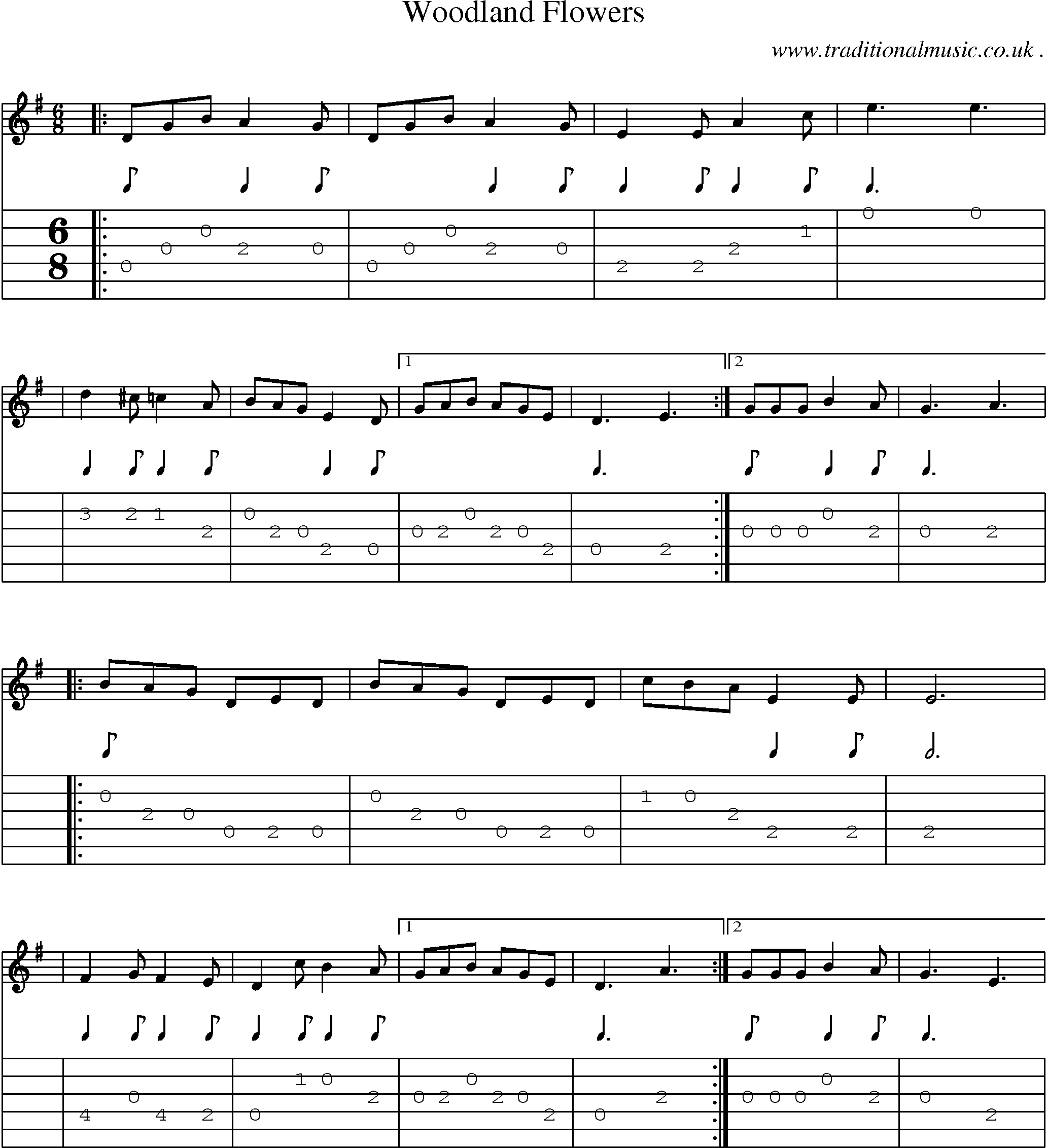 Sheet-Music and Guitar Tabs for Woodland Flowers