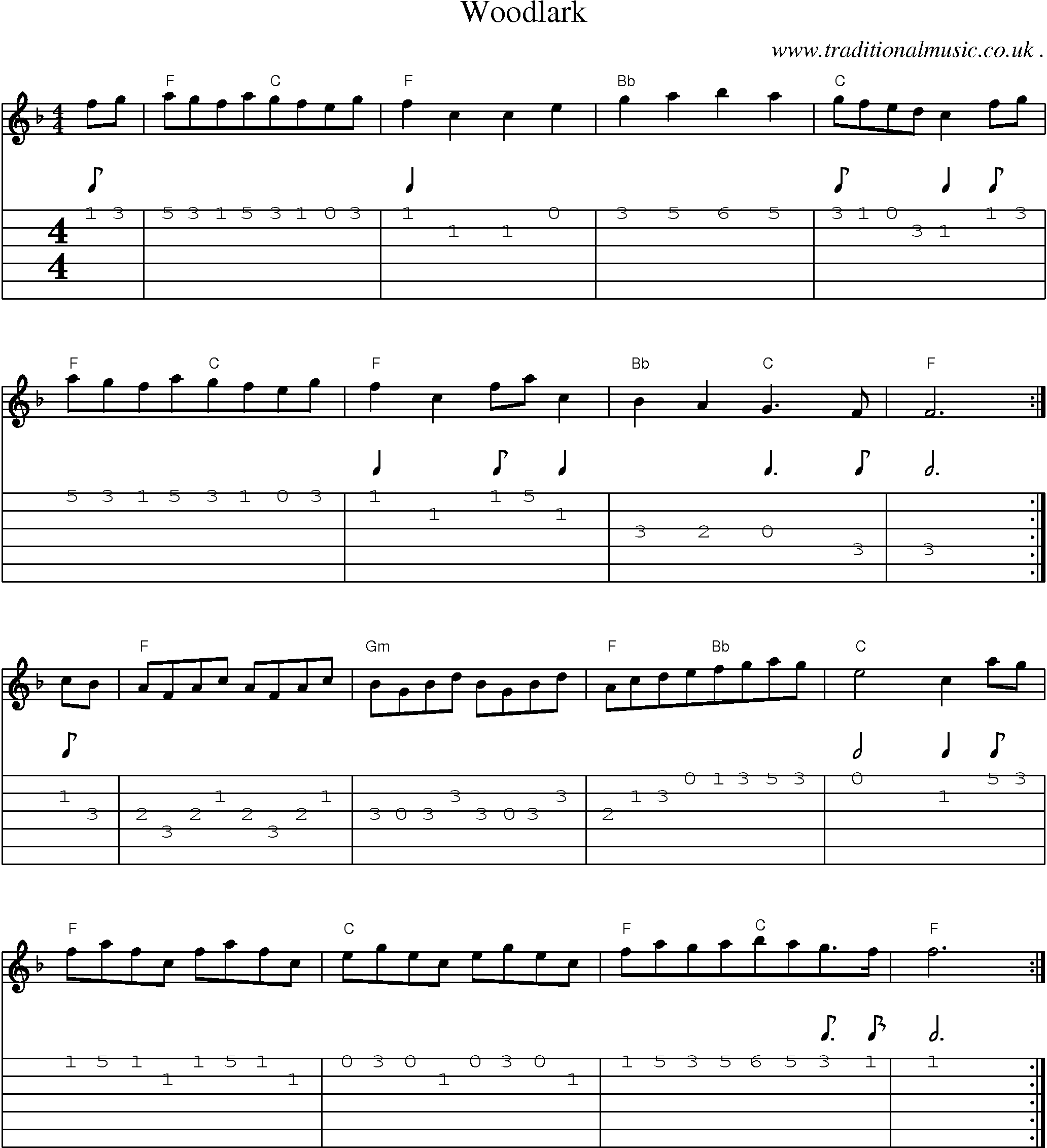Sheet-Music and Guitar Tabs for Woodlark