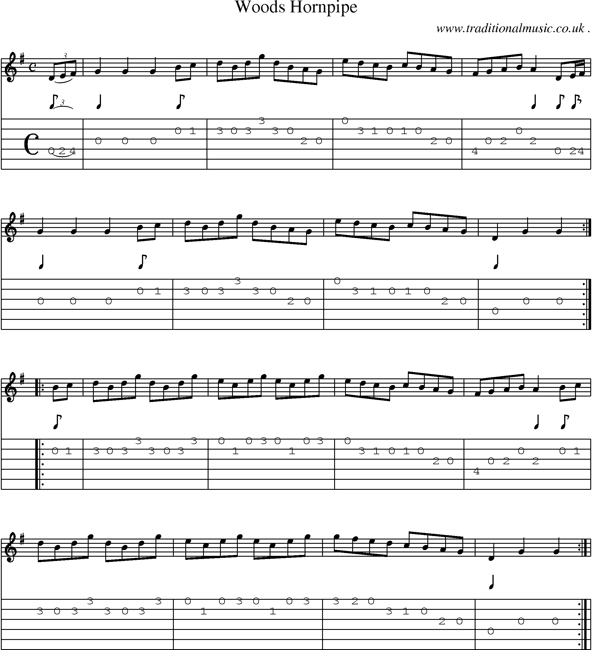 Sheet-Music and Guitar Tabs for Woods Hornpipe