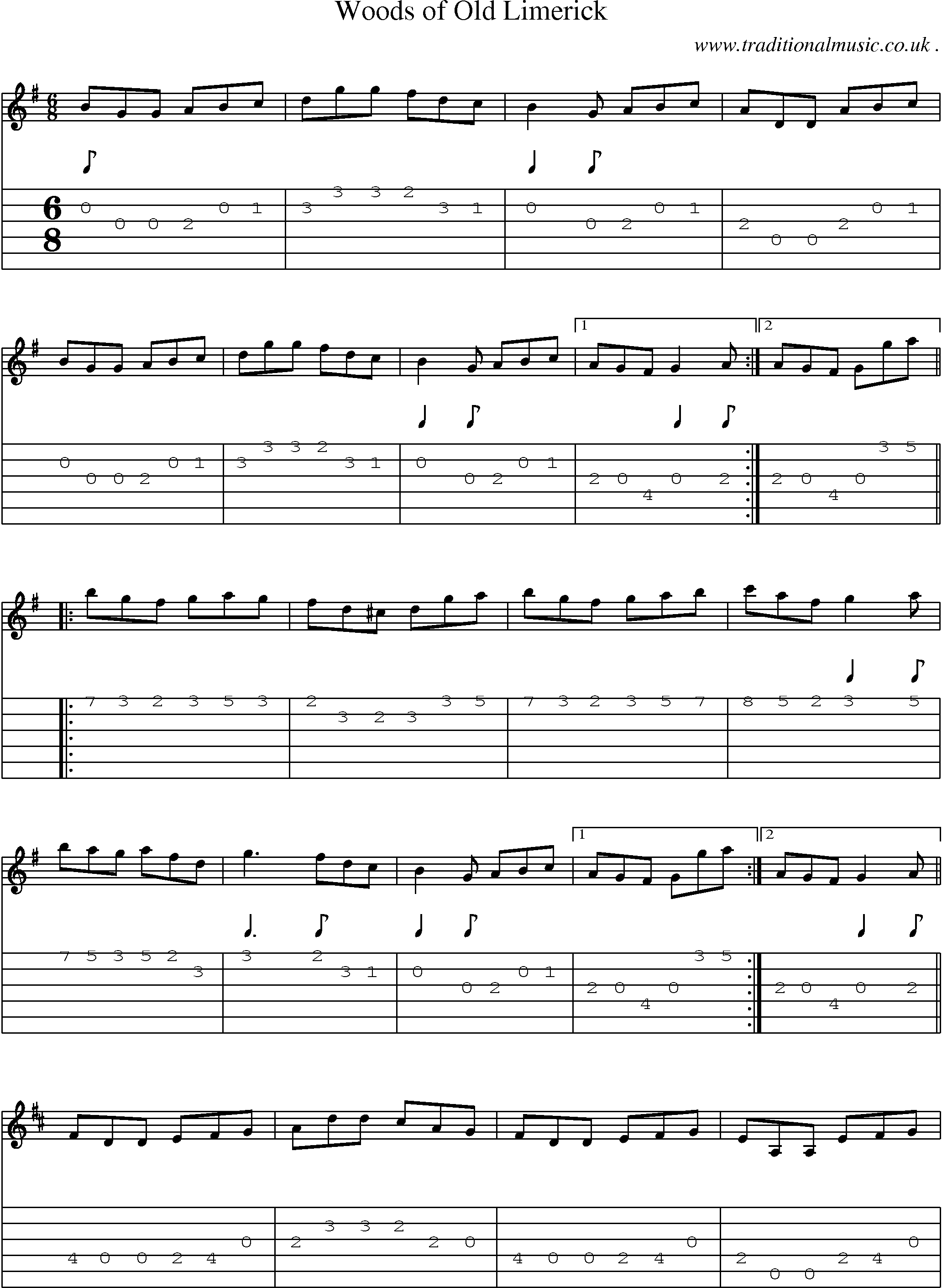 Sheet-Music and Guitar Tabs for Woods Of Old Limerick