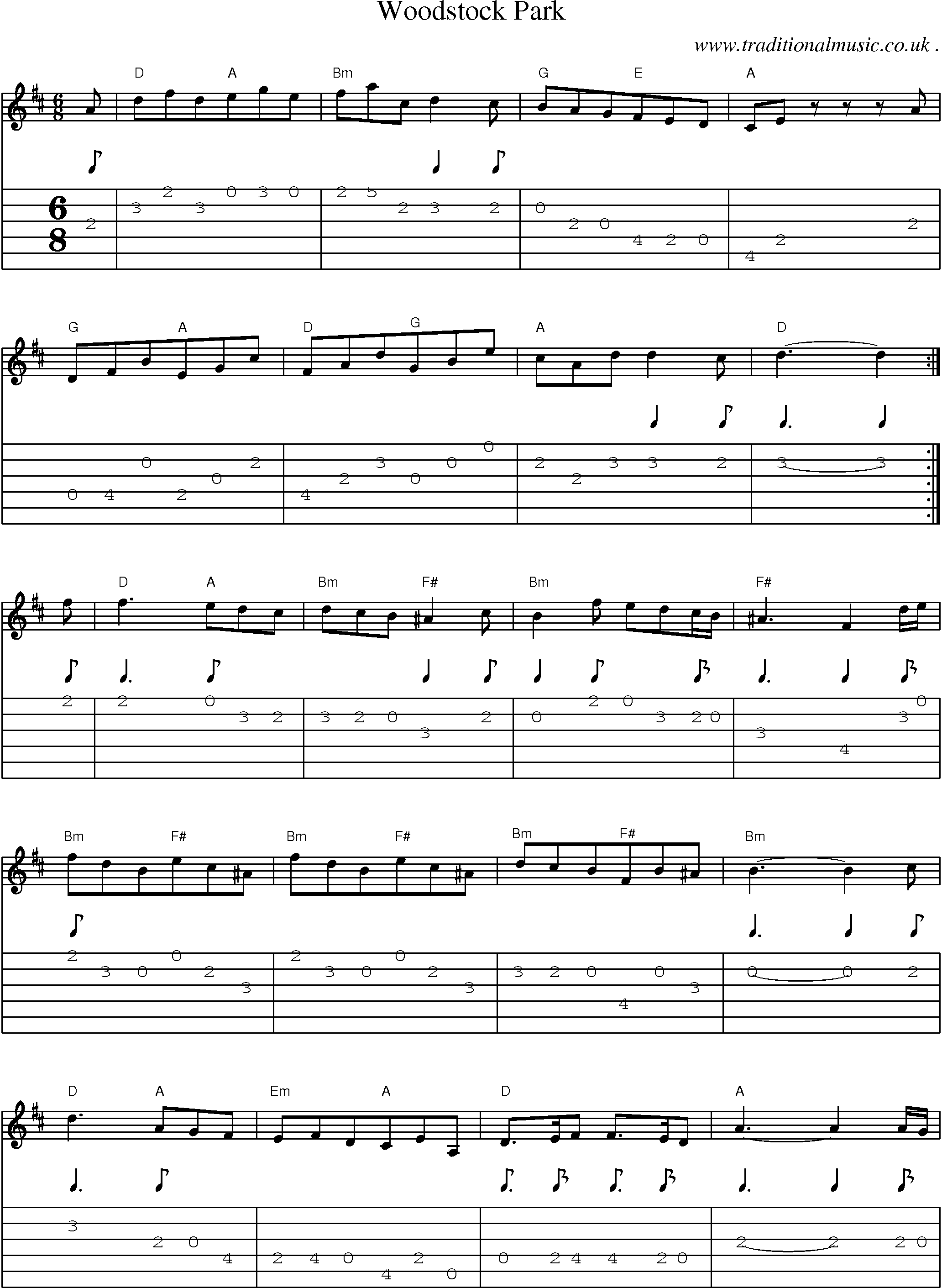Sheet-Music and Guitar Tabs for Woodstock Park