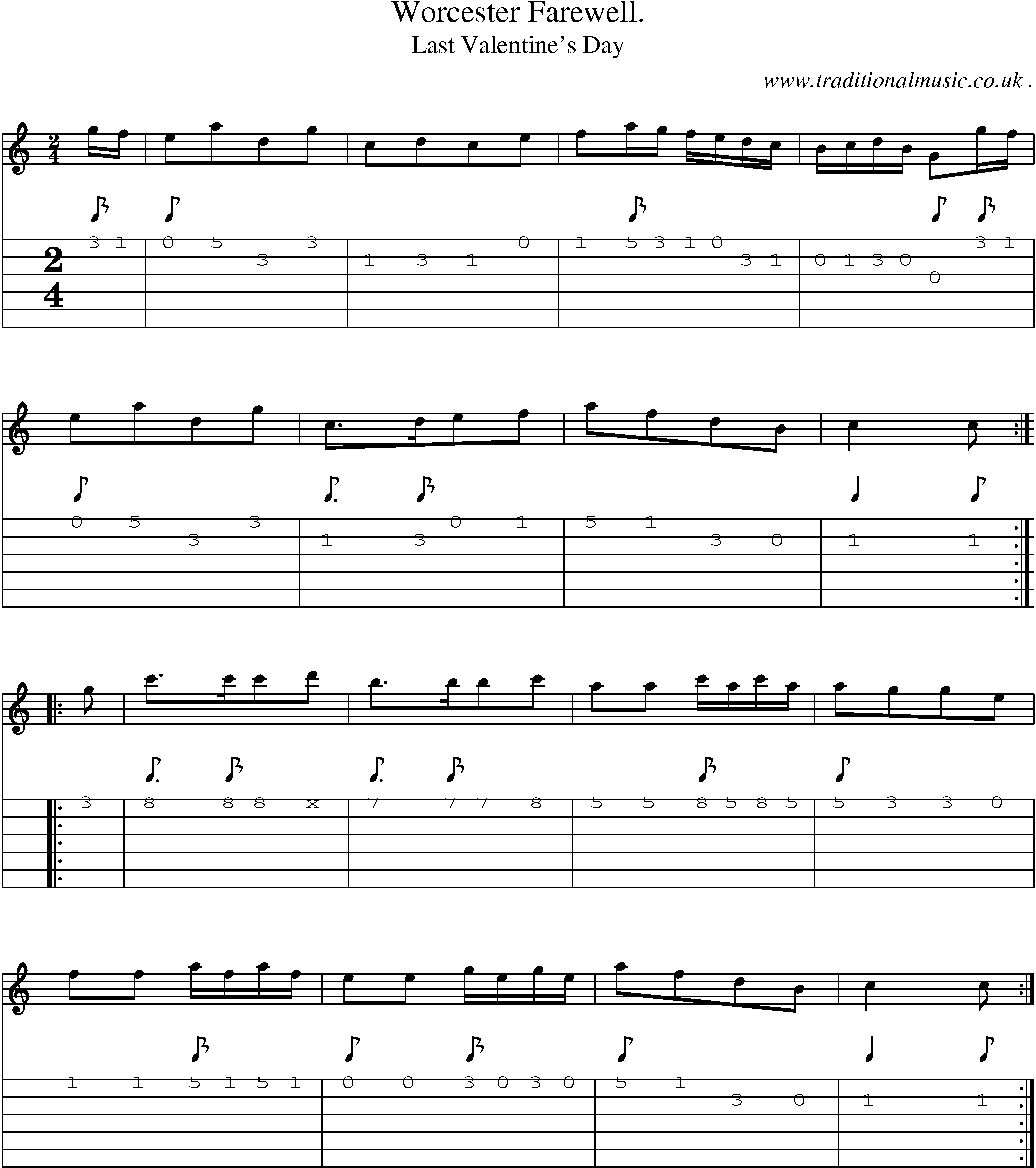 Sheet-Music and Guitar Tabs for Worcester Farewell