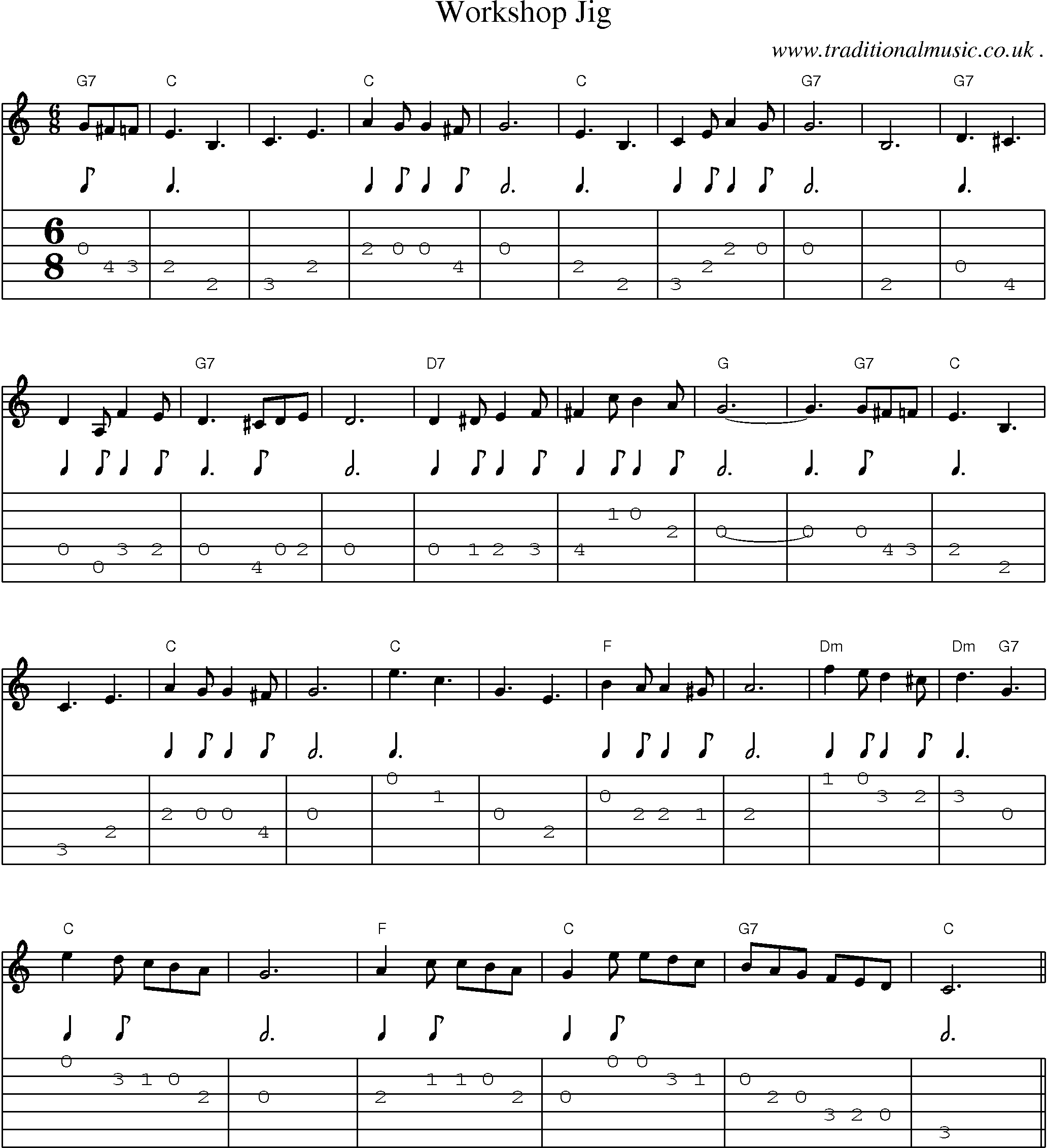 Sheet-Music and Guitar Tabs for Workshop Jig