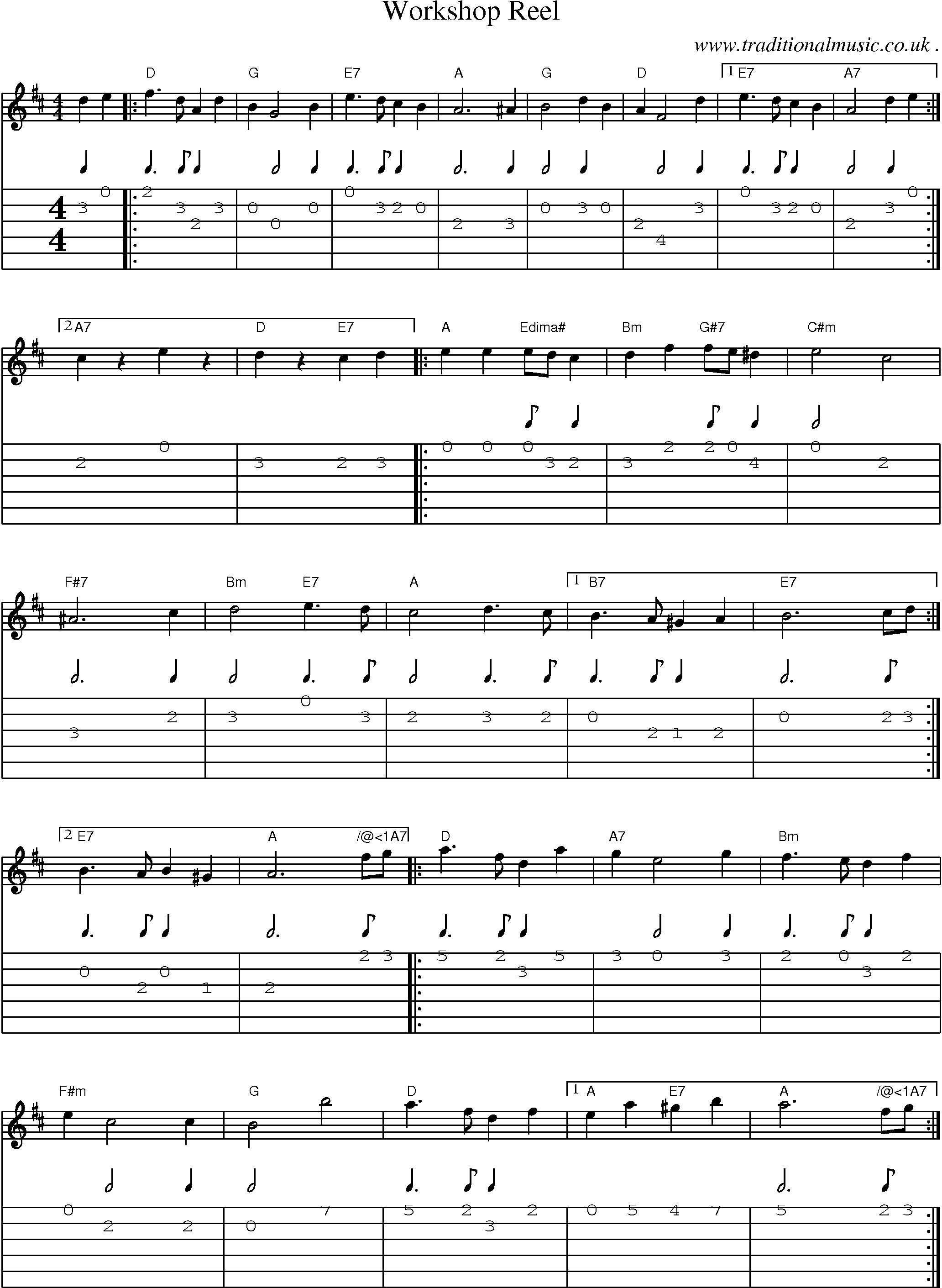 Sheet-Music and Guitar Tabs for Workshop Reel