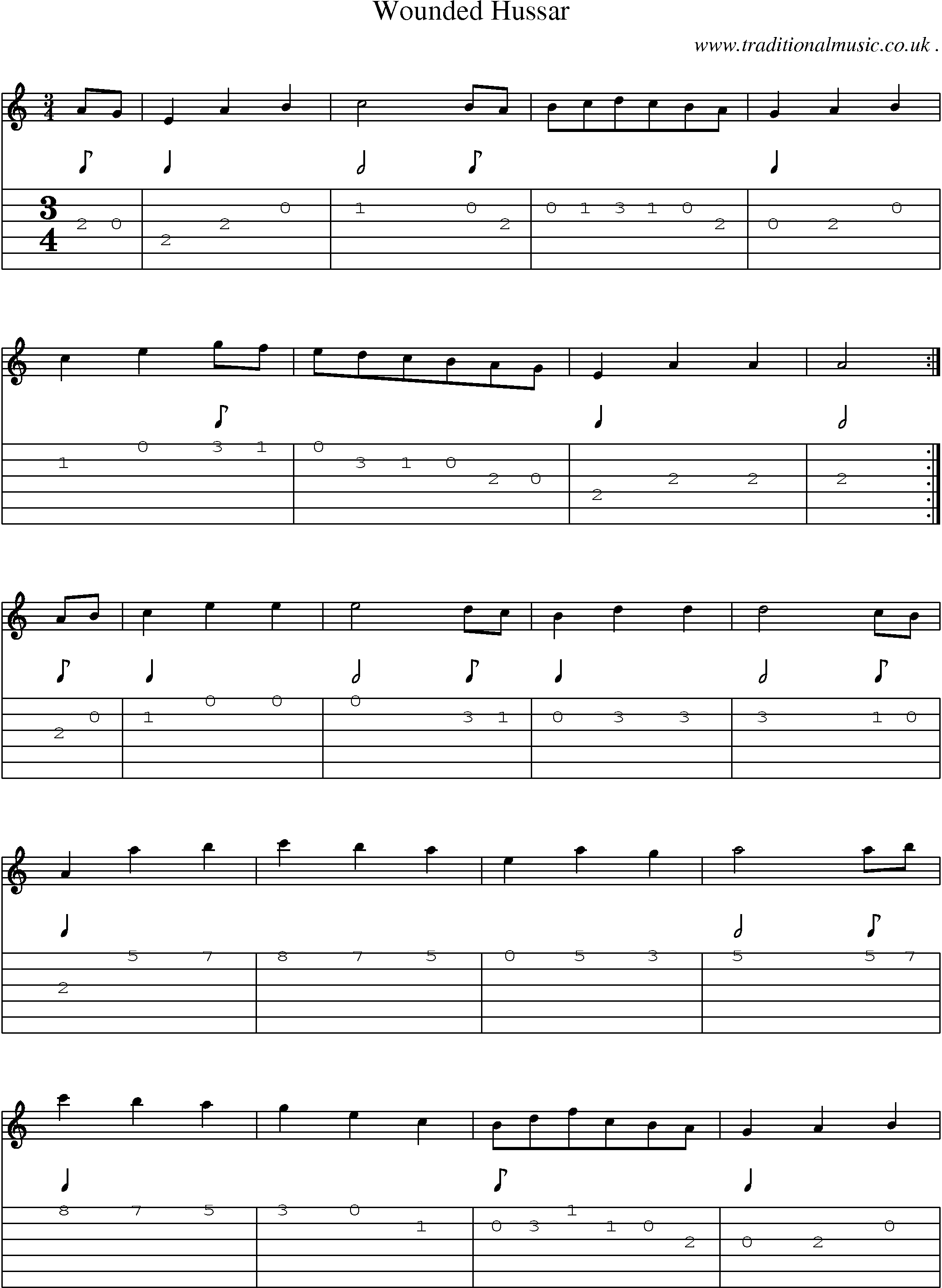 Sheet-Music and Guitar Tabs for Wounded Hussar