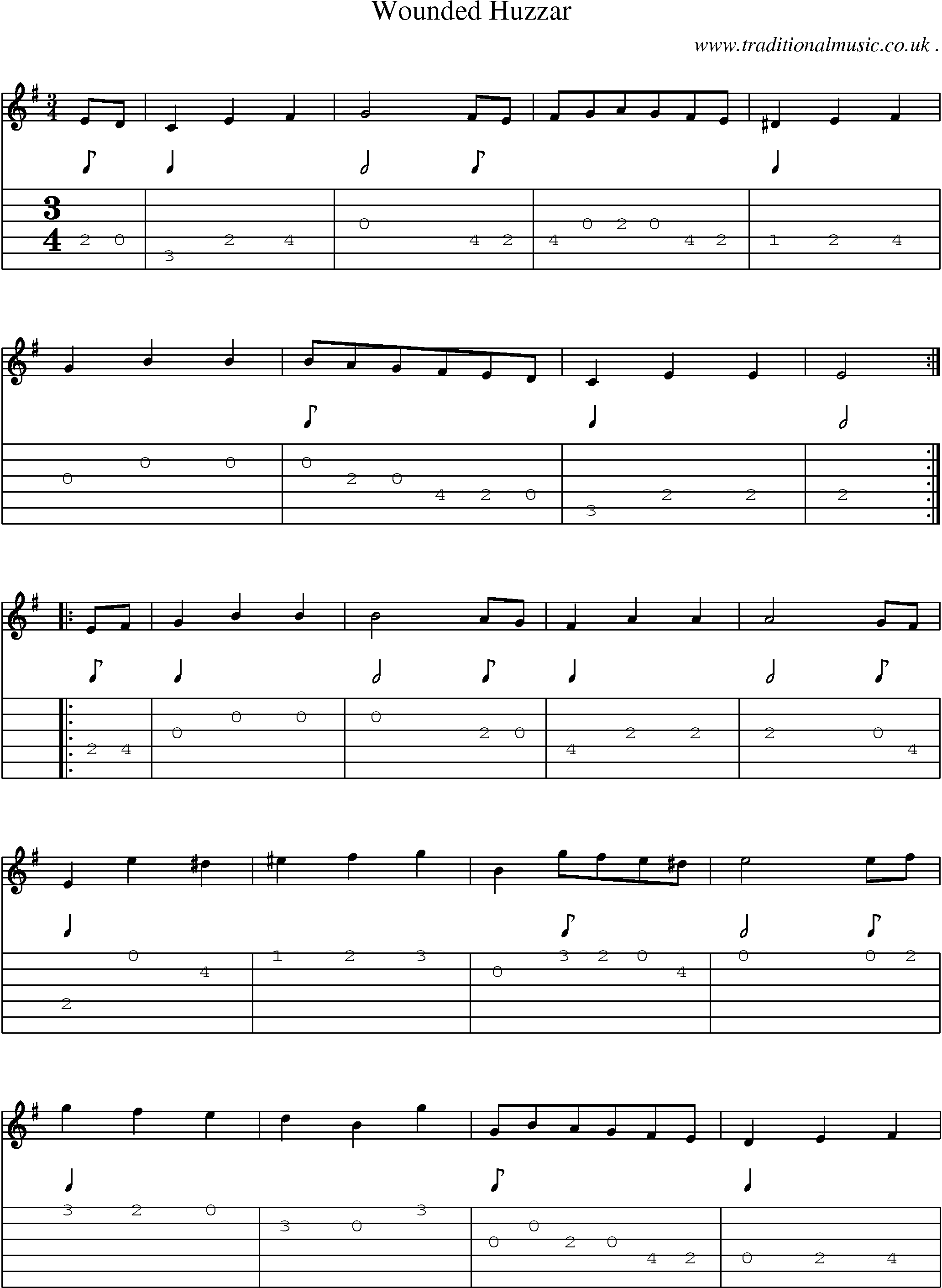 Sheet-Music and Guitar Tabs for Wounded Huzzar