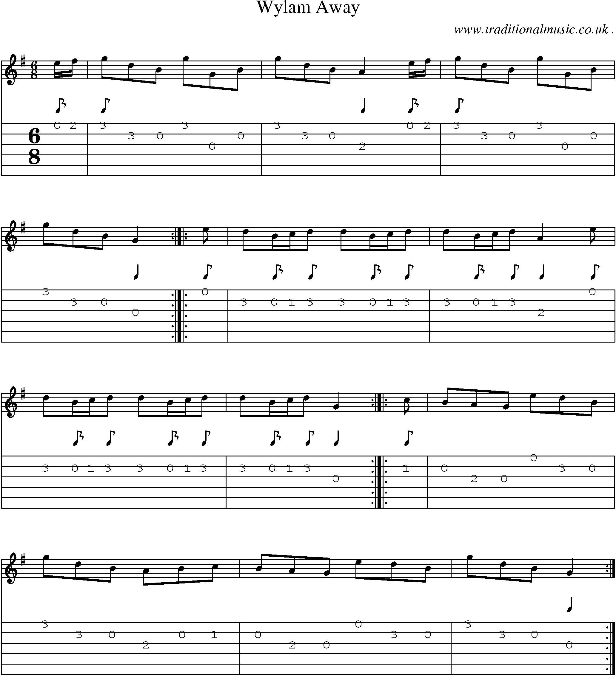 Sheet-Music and Guitar Tabs for Wylam Away