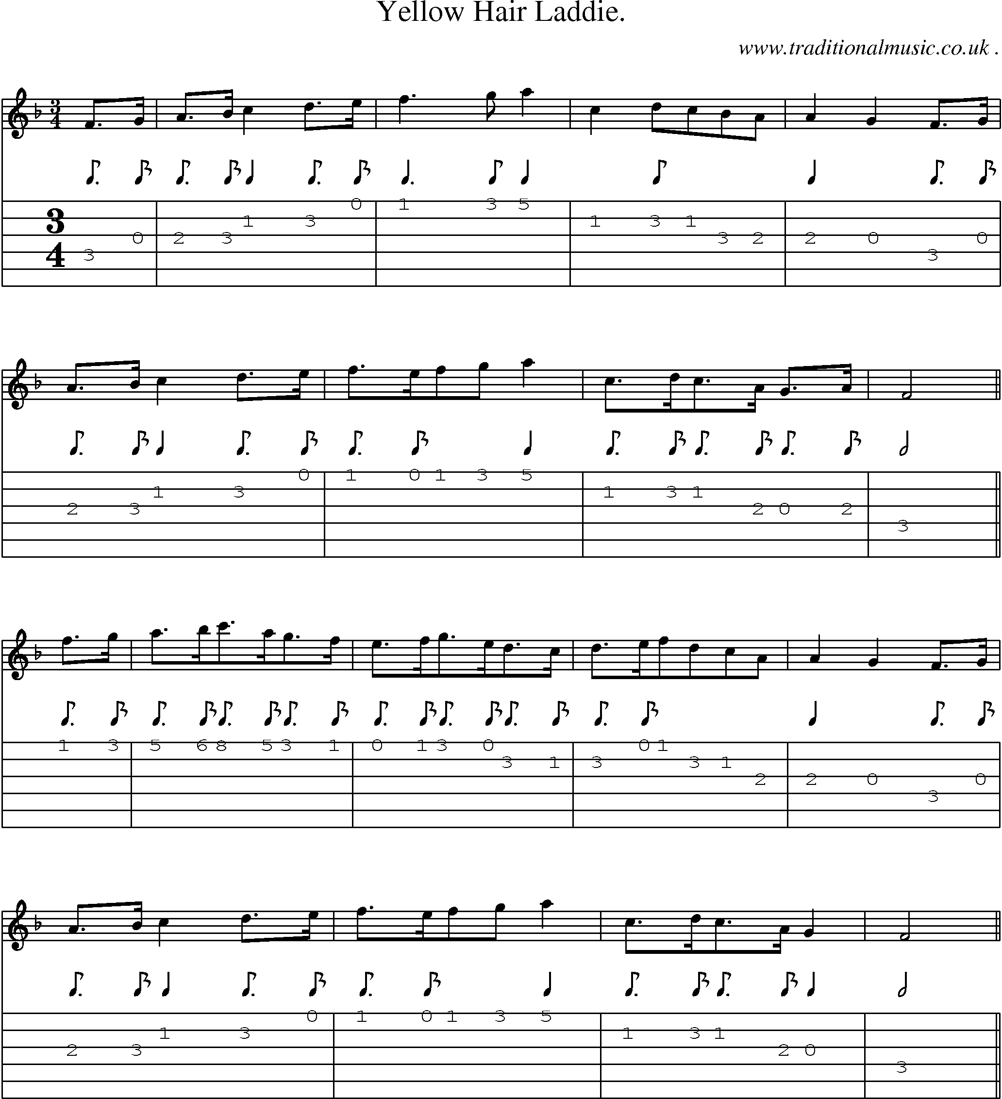 Sheet-Music and Guitar Tabs for Yellow Hair Laddie