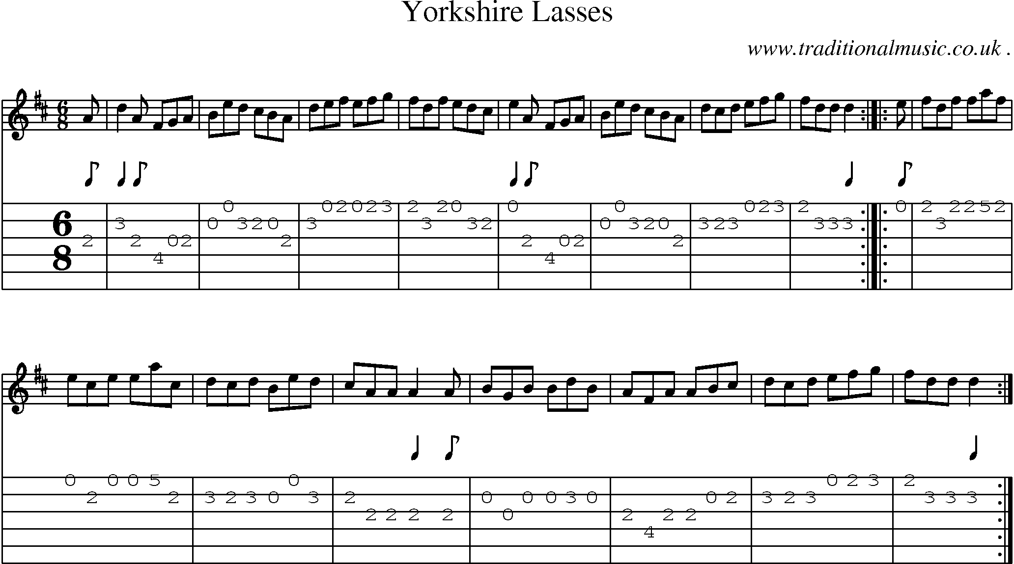 Sheet-Music and Guitar Tabs for Yorkshire Lasses