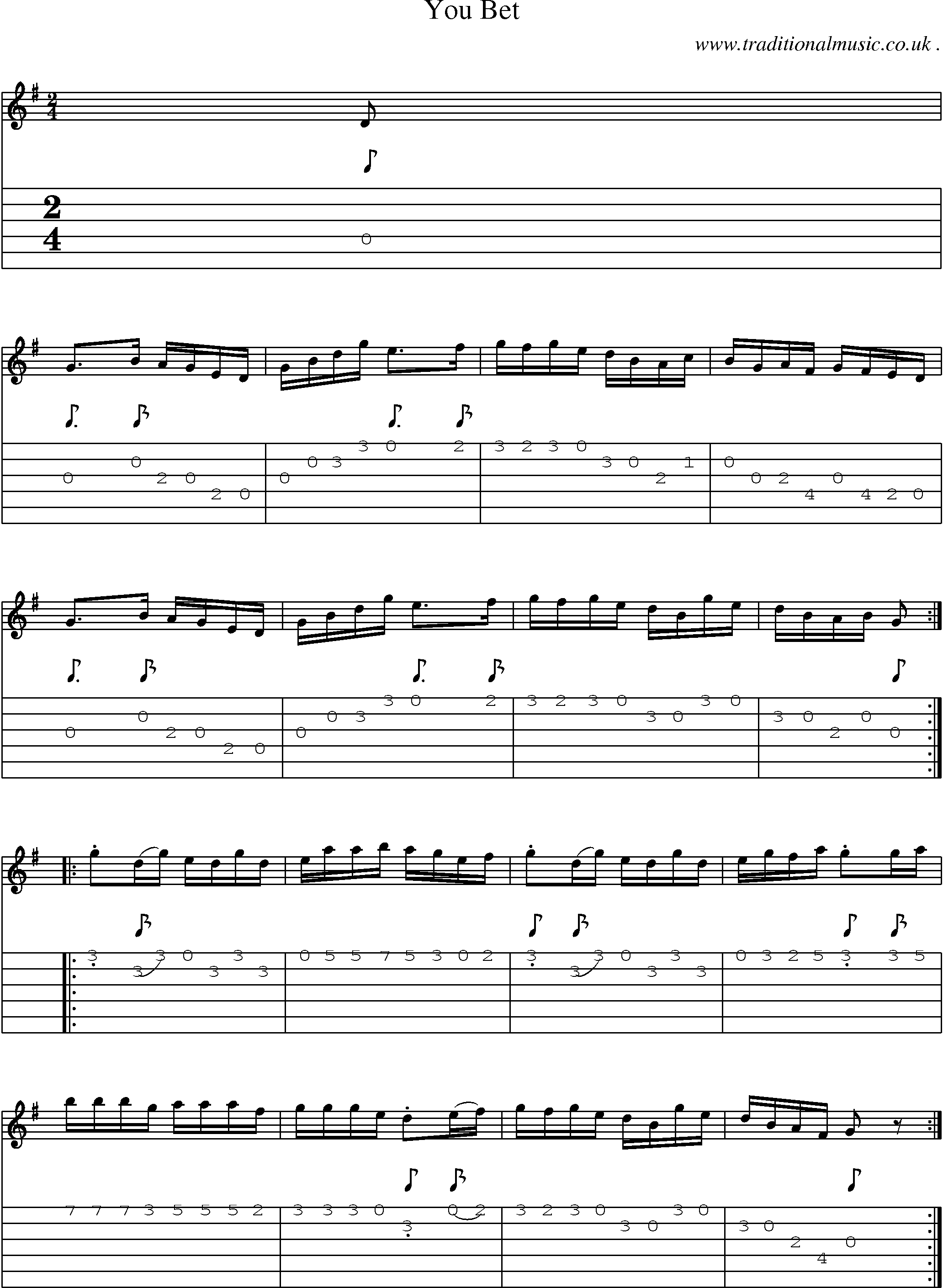 Sheet-Music and Guitar Tabs for You Bet