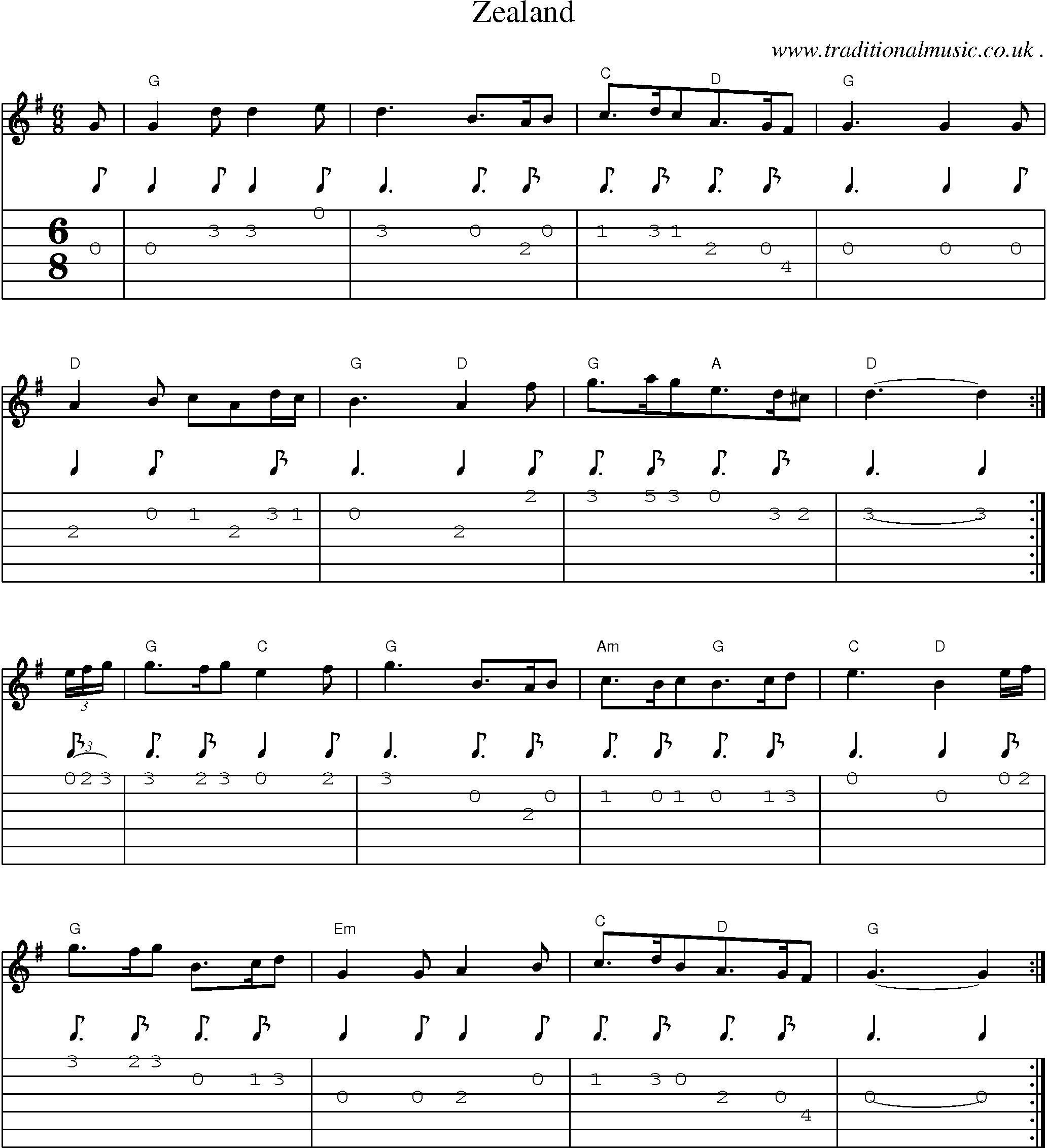 Sheet-Music and Guitar Tabs for Zealand