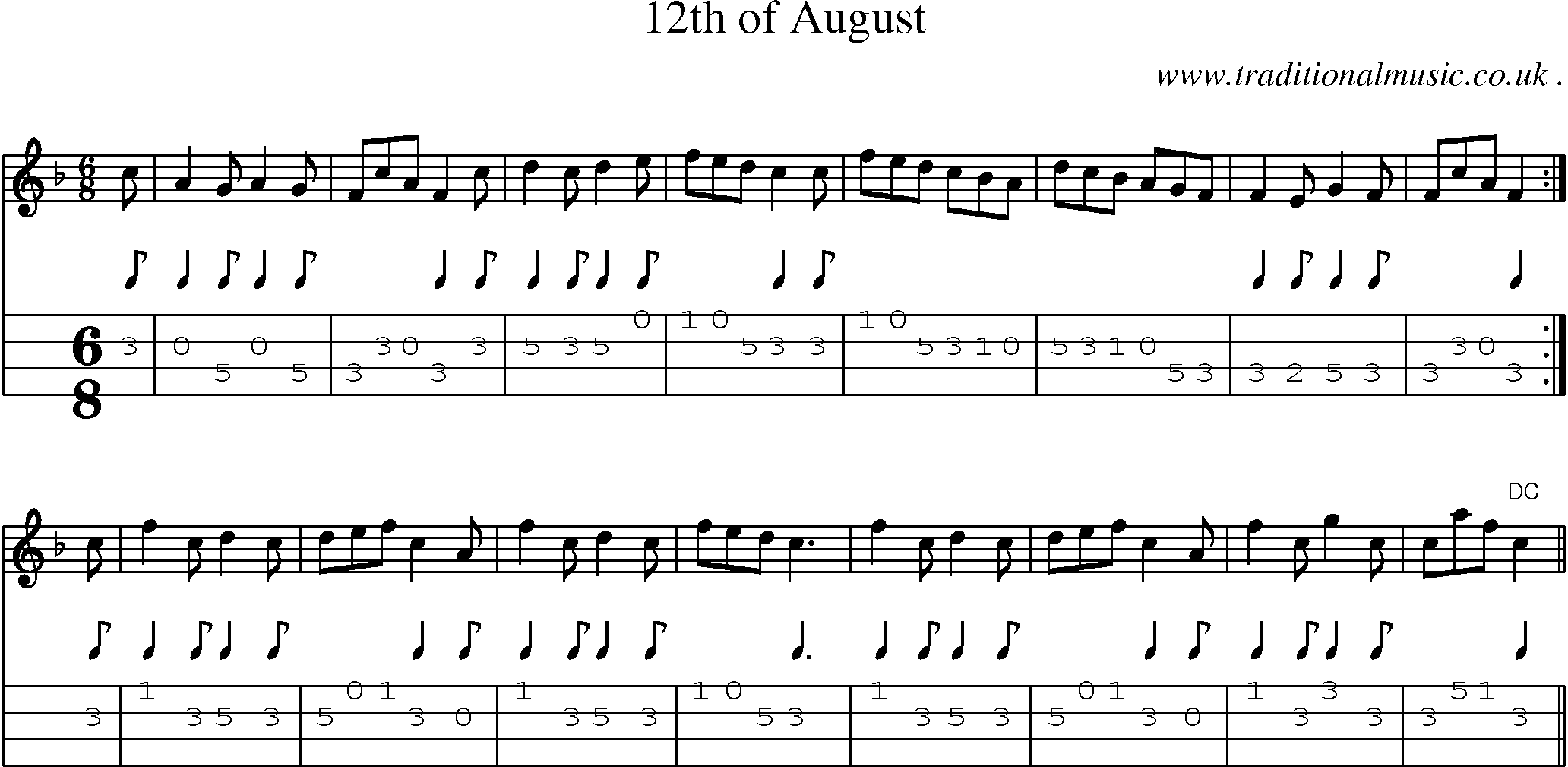 Sheet-Music and Mandolin Tabs for 12th Of August