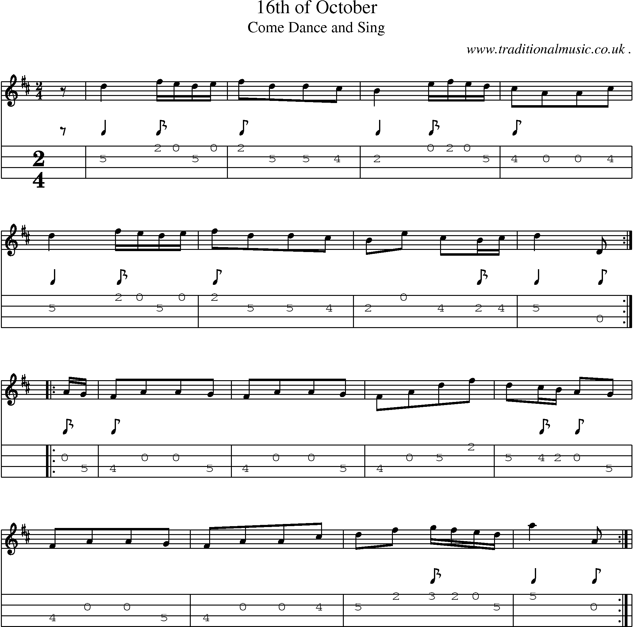 Sheet-Music and Mandolin Tabs for 16th Of October