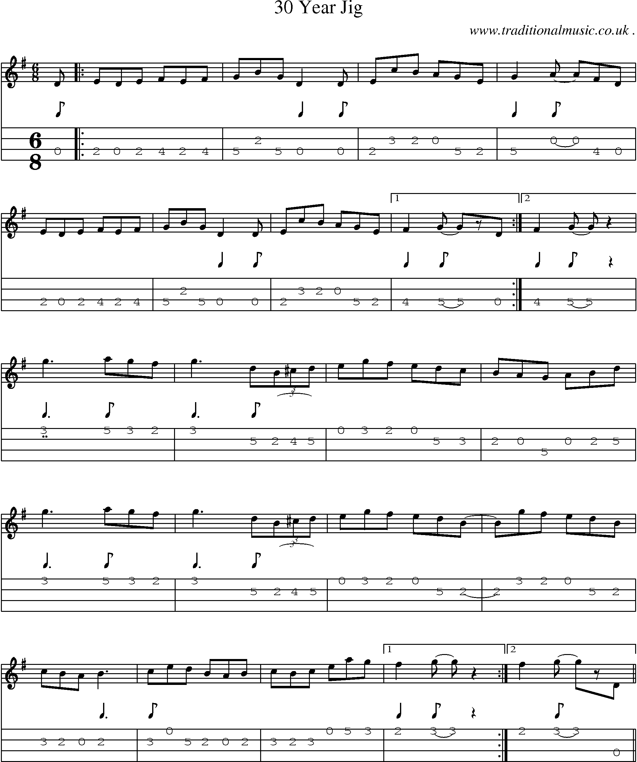 Sheet-Music and Mandolin Tabs for 30 Year Jig