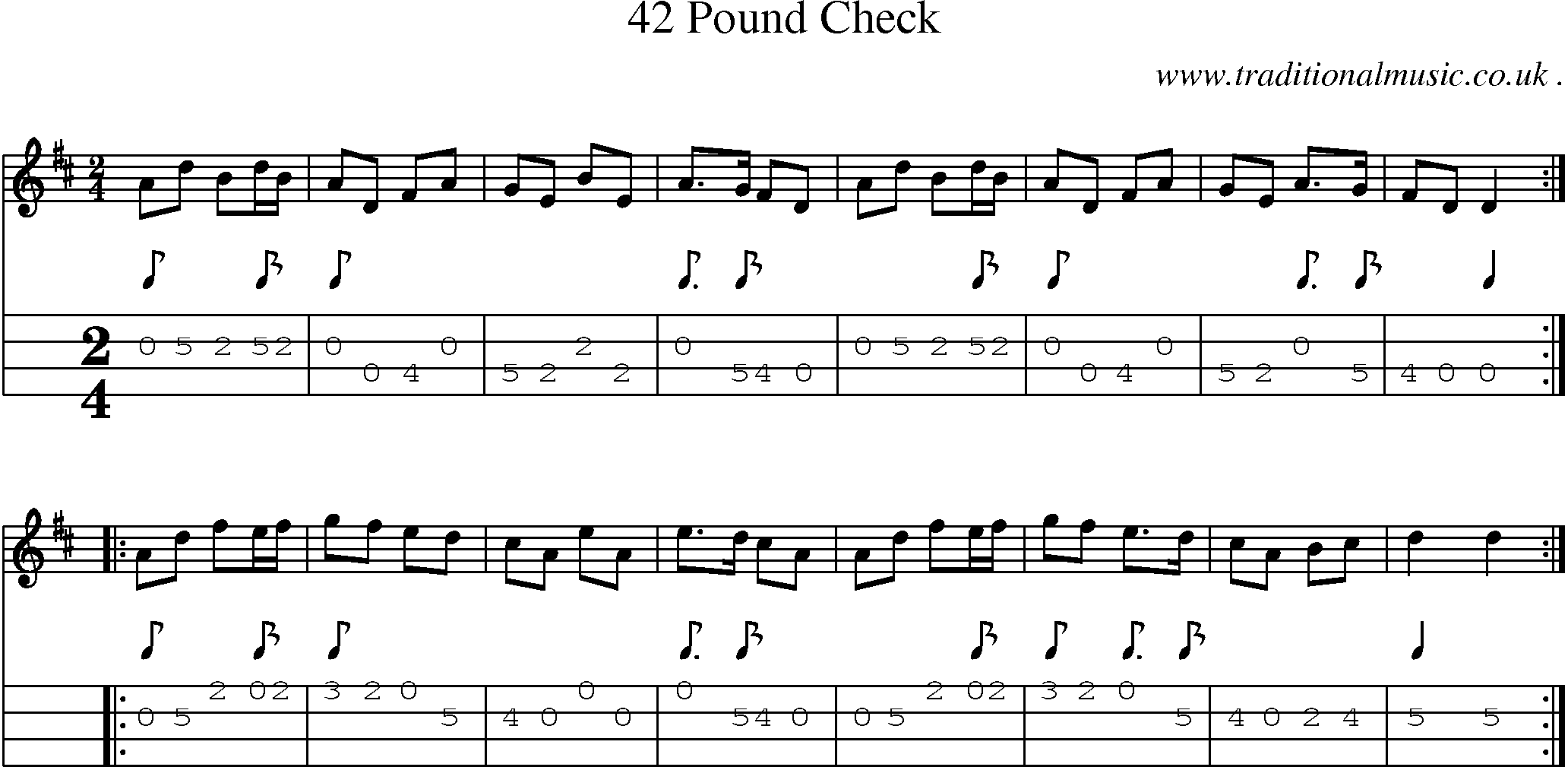 Sheet-Music and Mandolin Tabs for 42 Pound Check