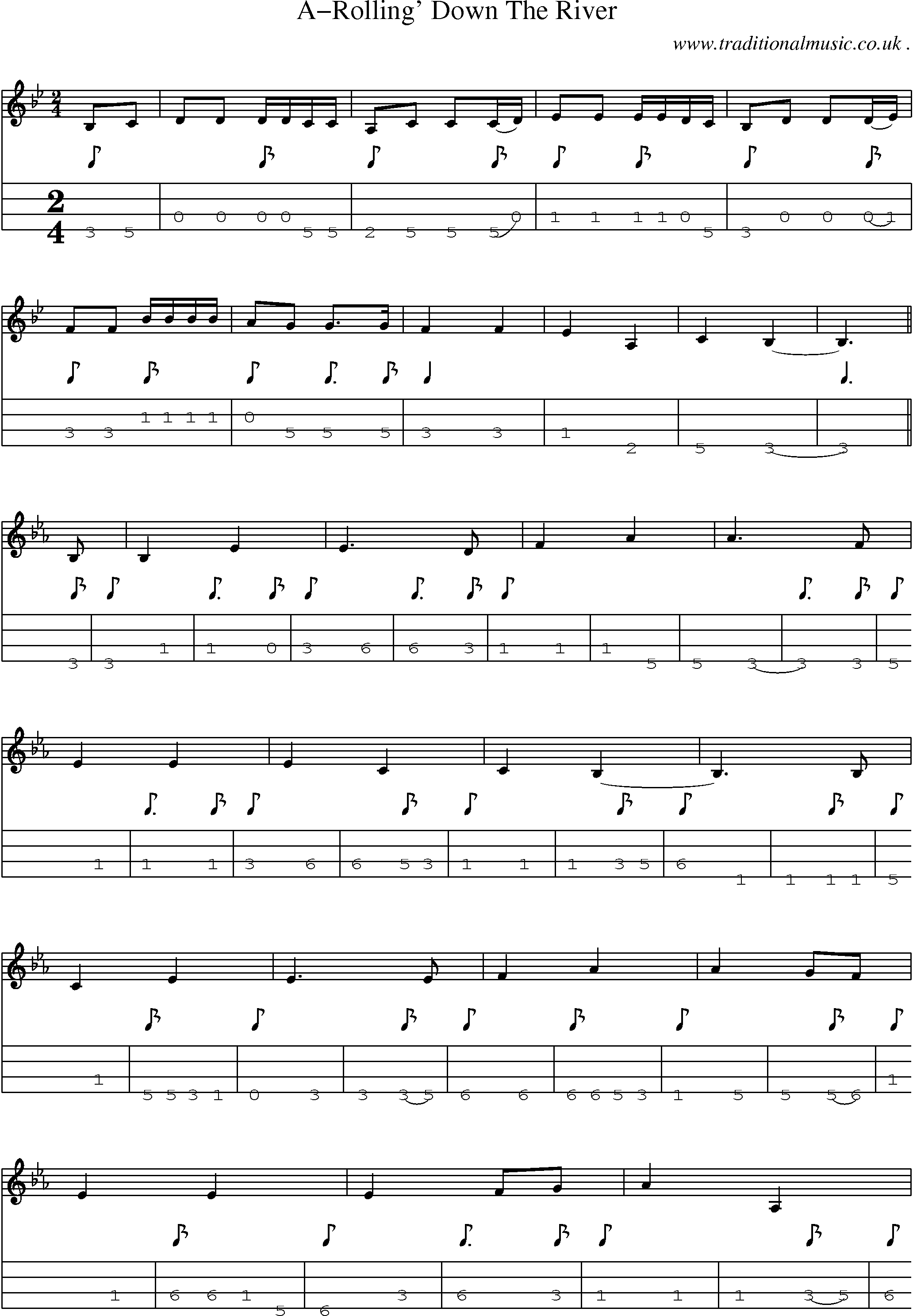Sheet-Music and Mandolin Tabs for A-rolling Down The River