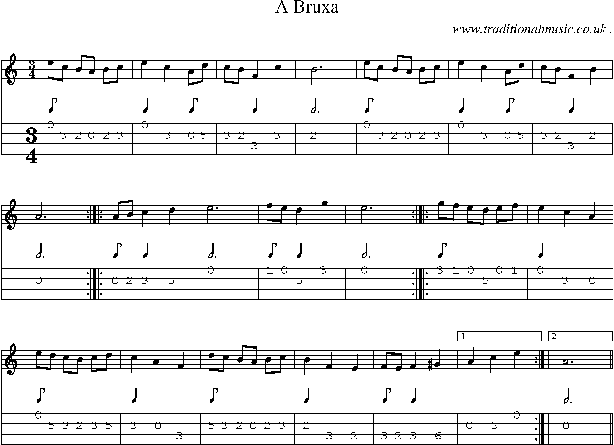 Sheet-Music and Mandolin Tabs for A Bruxa