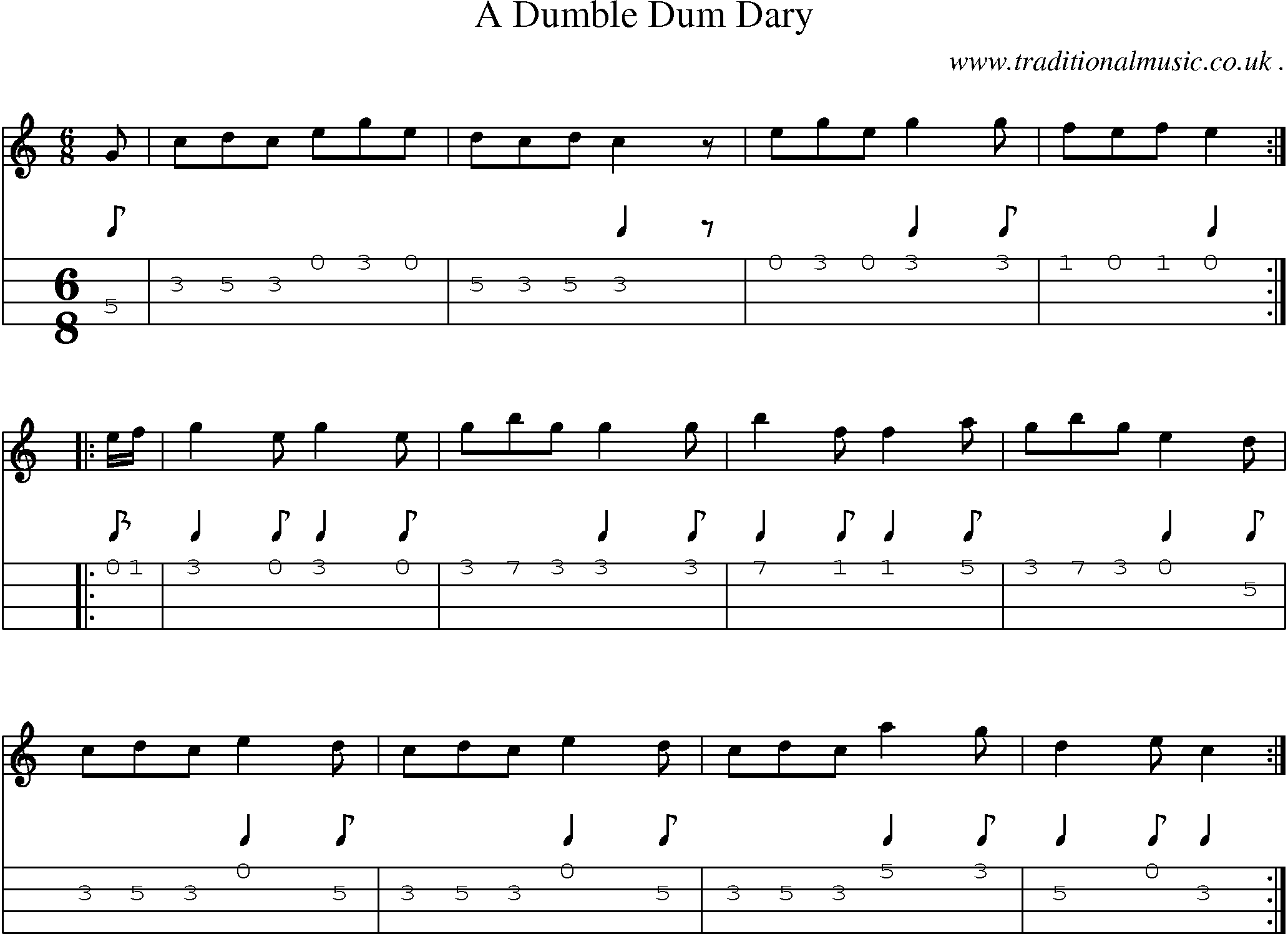 Sheet-Music and Mandolin Tabs for A Dumble Dum Dary