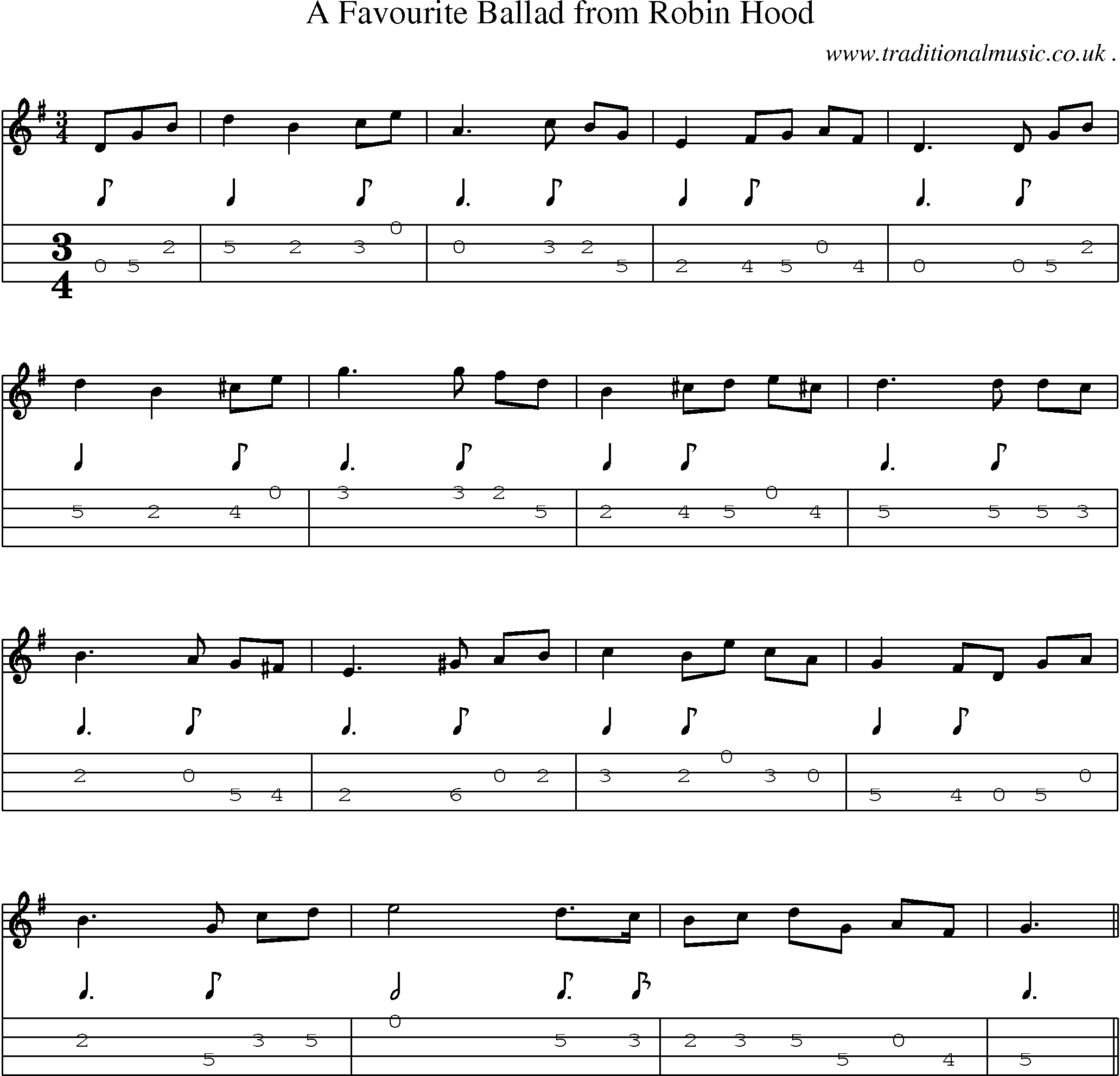 Sheet-Music and Mandolin Tabs for A Favourite Ballad From Robin Hood