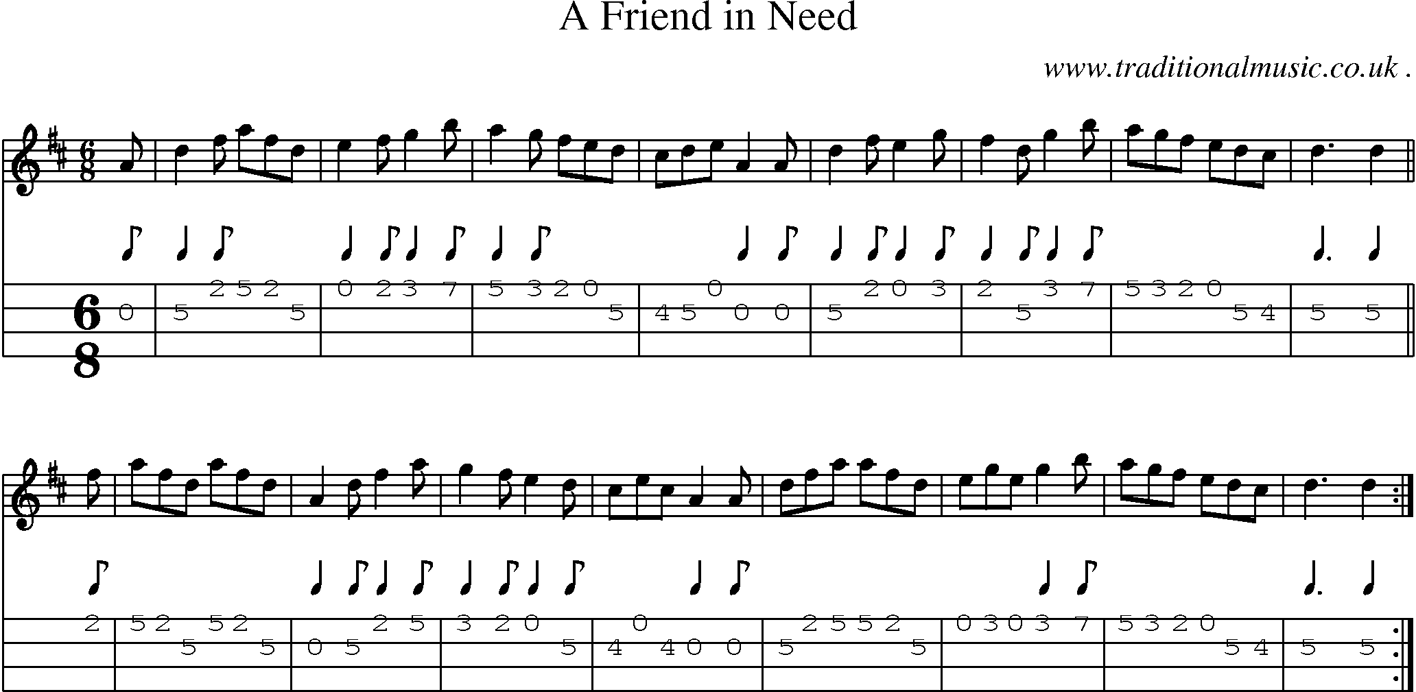 Sheet-Music and Mandolin Tabs for A Friend In Need