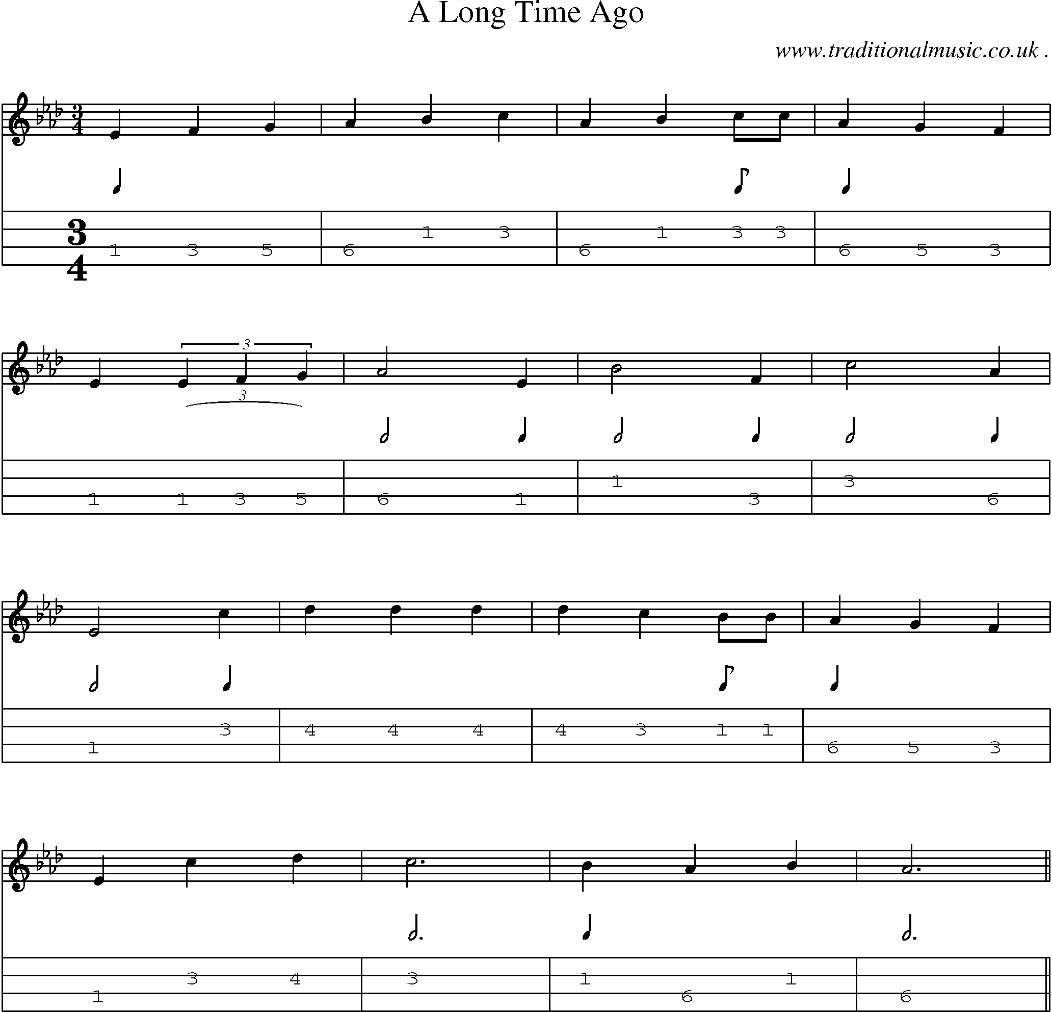 Sheet-Music and Mandolin Tabs for A Long Time Ago