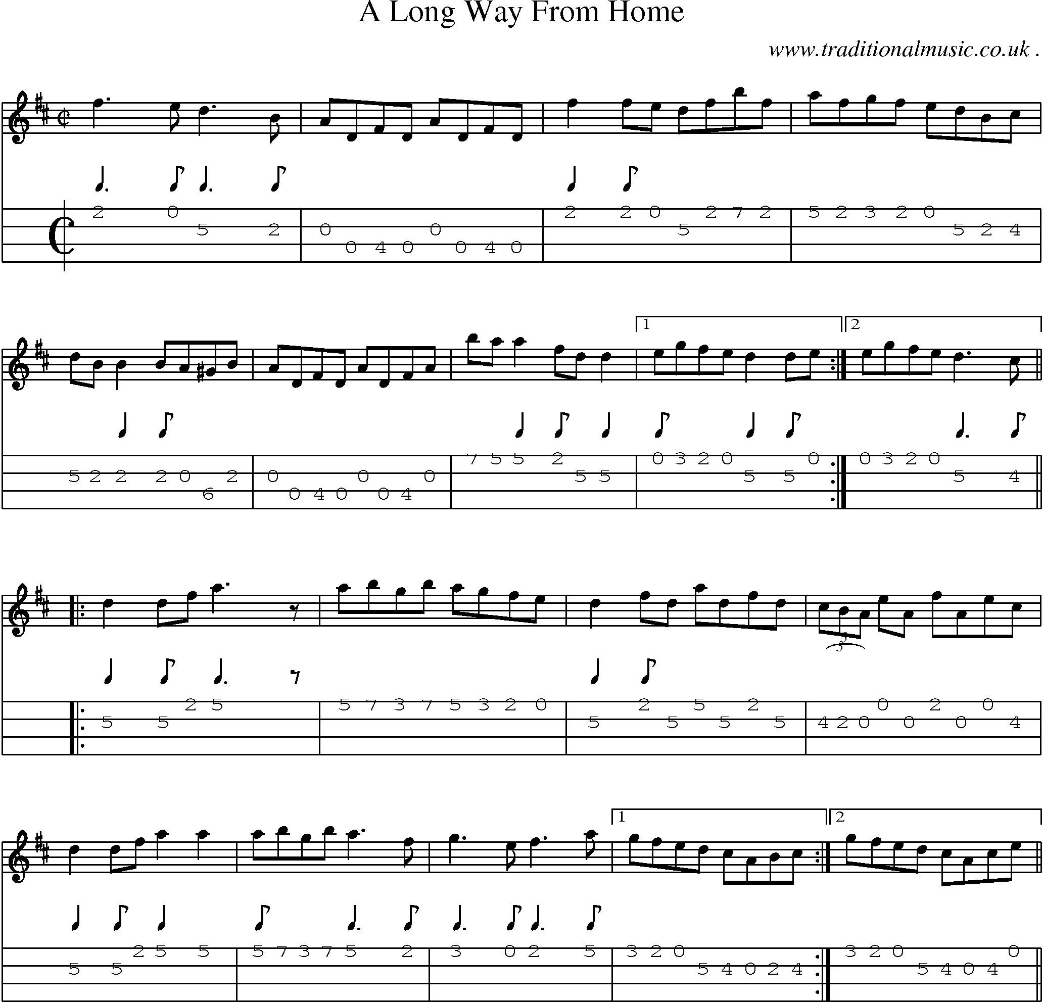 Sheet-Music and Mandolin Tabs for A Long Way From Home