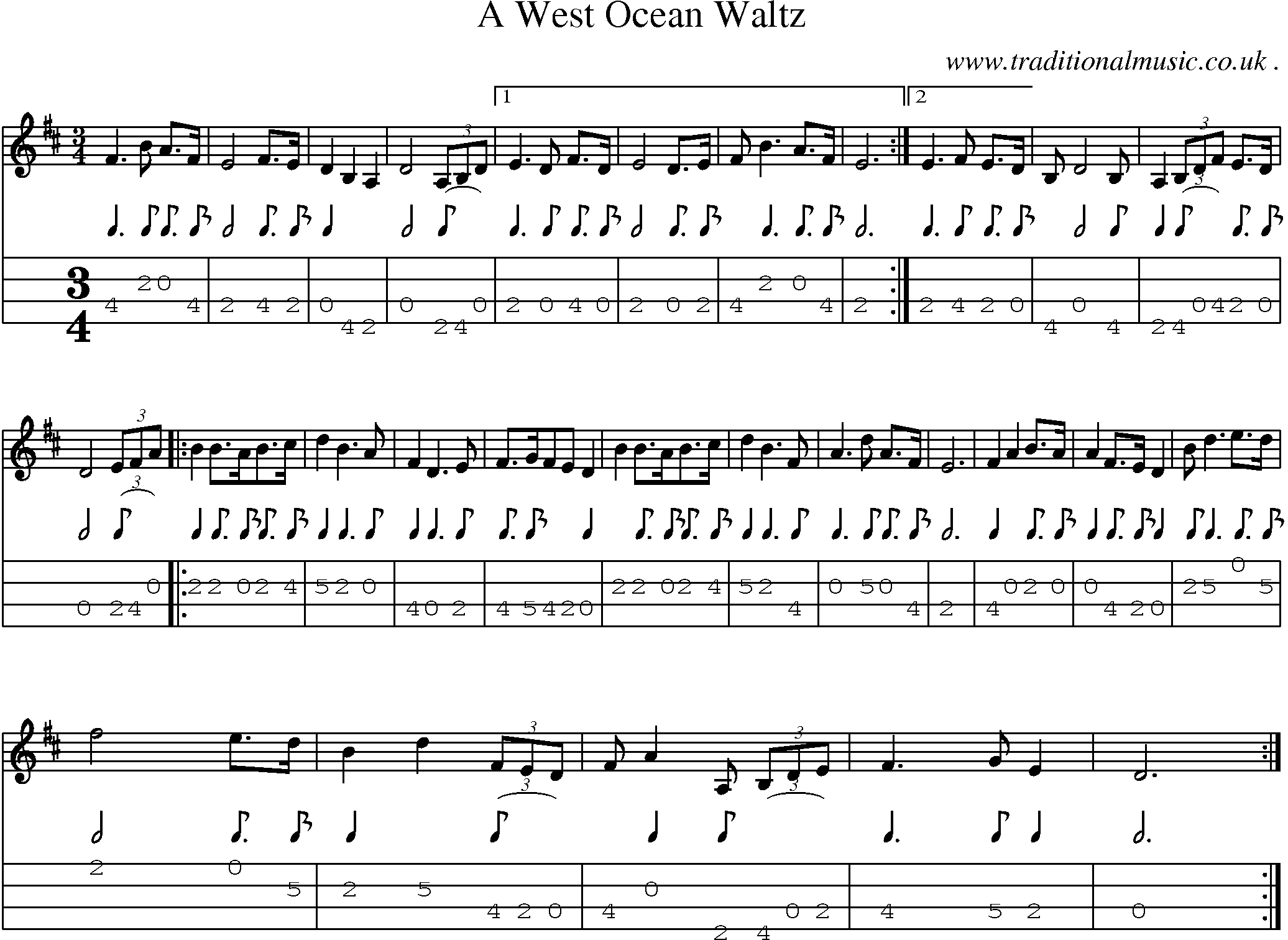Sheet-Music and Mandolin Tabs for A West Ocean Waltz