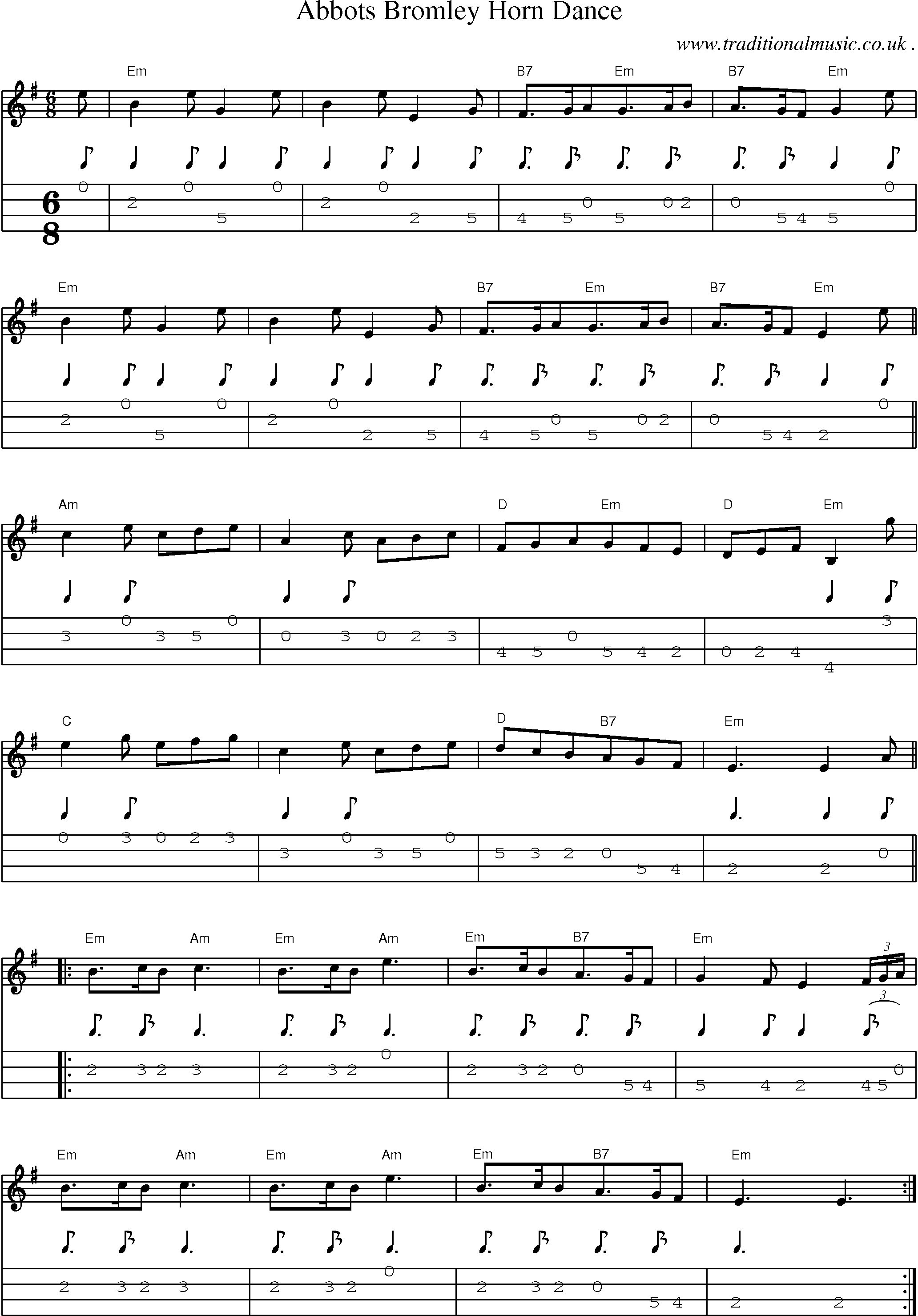 Sheet-Music and Mandolin Tabs for Abbots Bromley Horn Dance