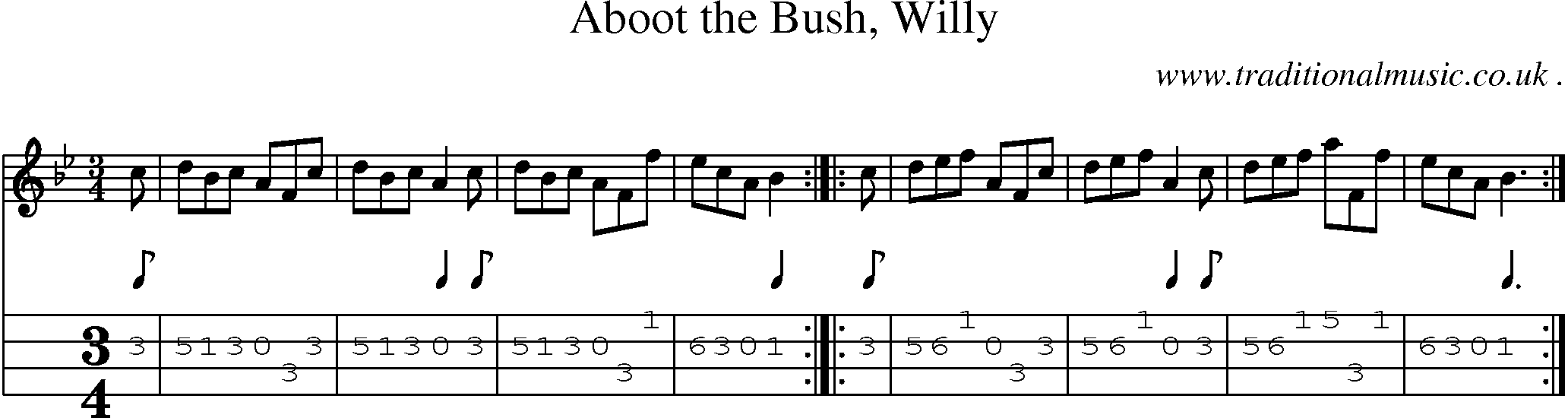 Sheet-Music and Mandolin Tabs for Aboot The Bush Willy