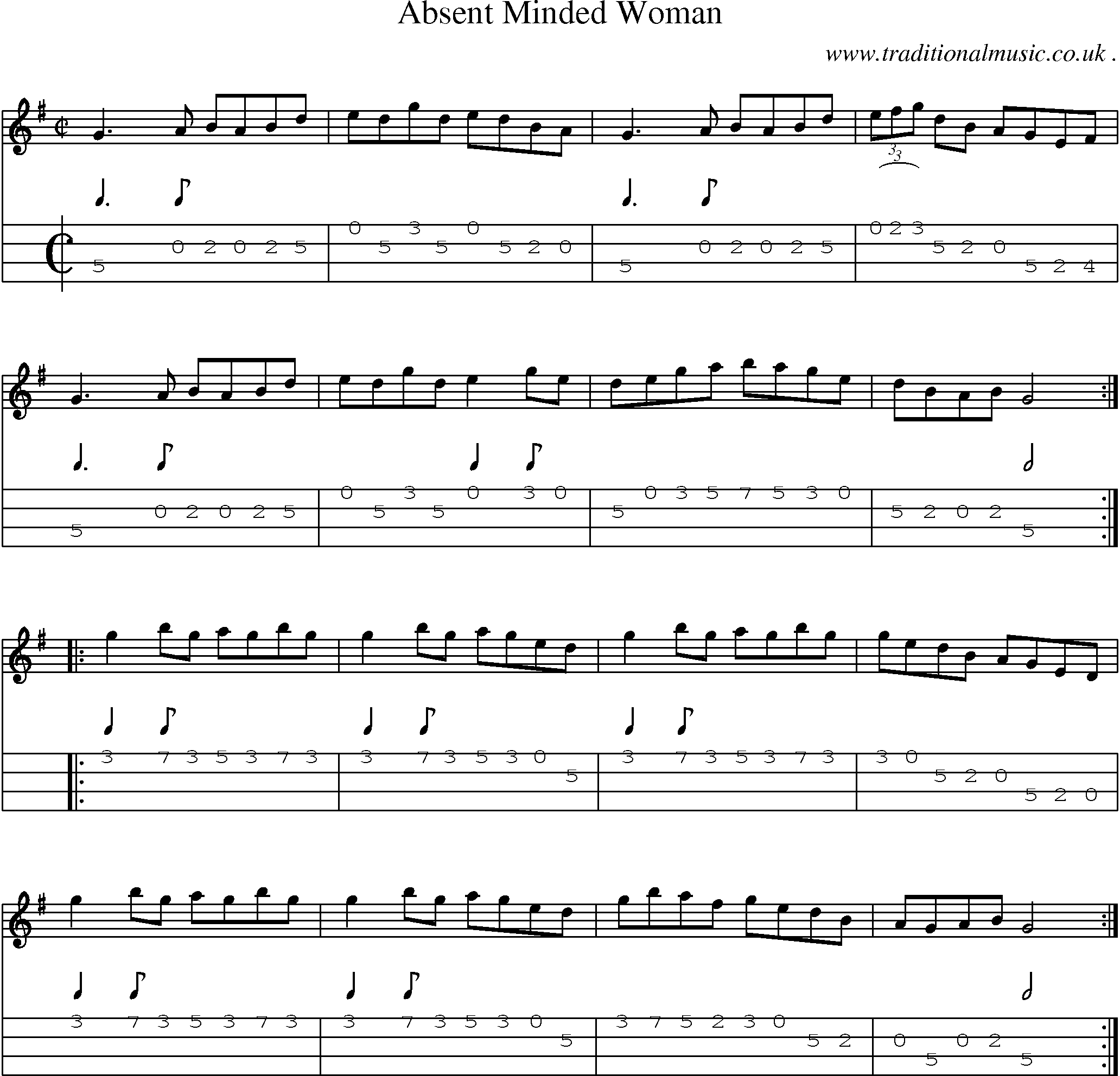 Sheet-Music and Mandolin Tabs for Absent Minded Woman