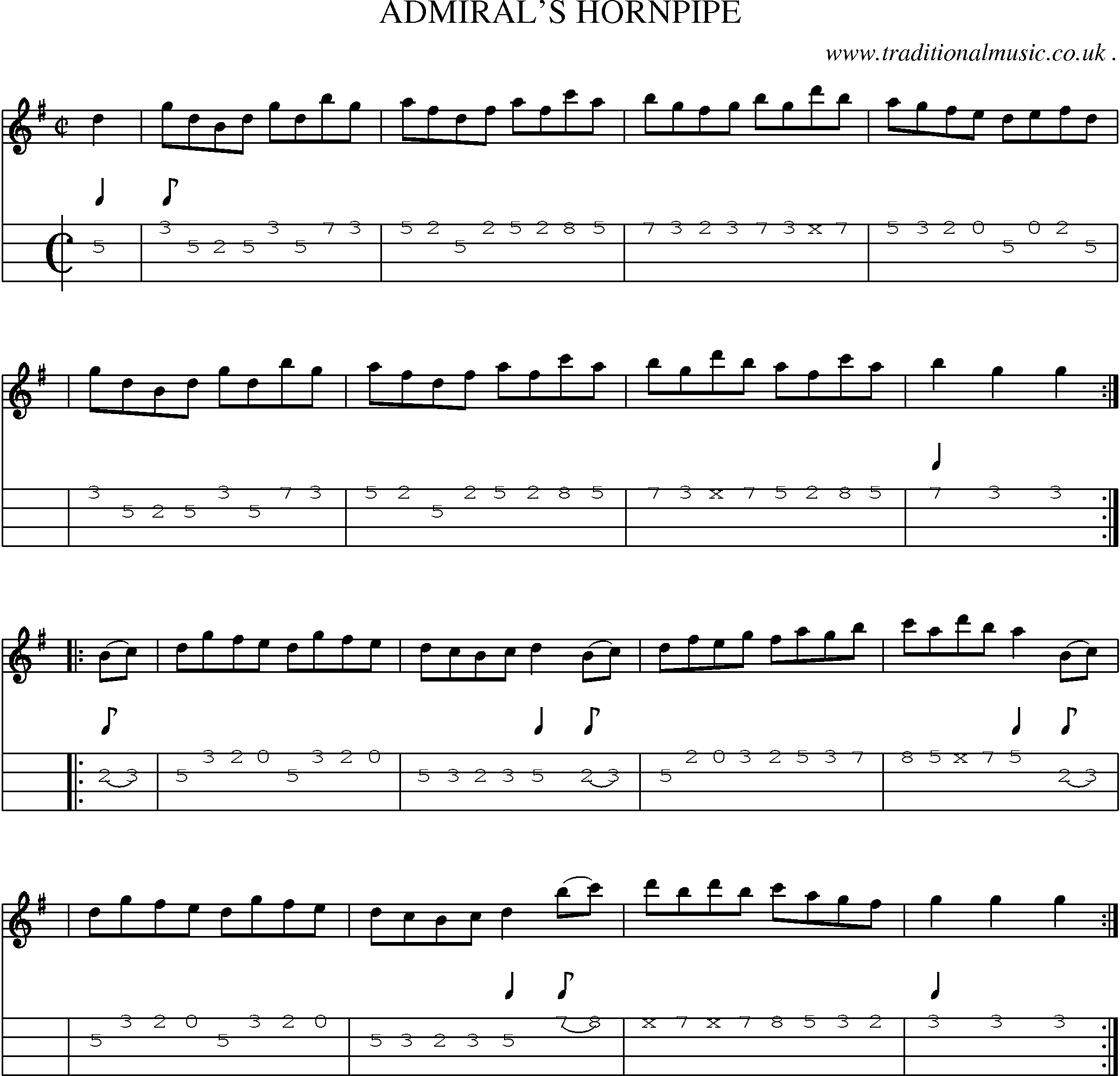Sheet-Music and Mandolin Tabs for Admirals Hornpipe