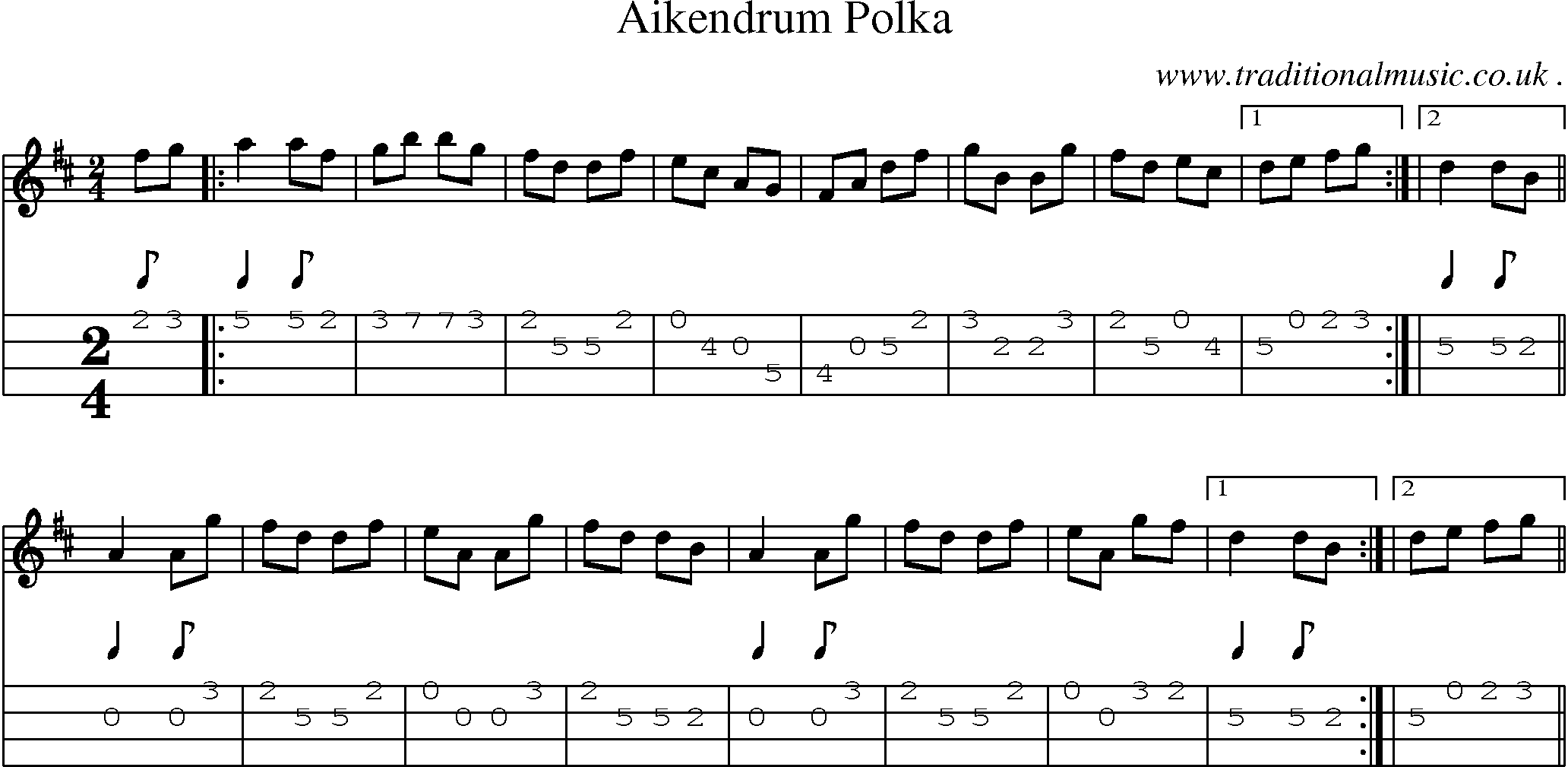 Sheet-Music and Mandolin Tabs for Aikendrum Polka