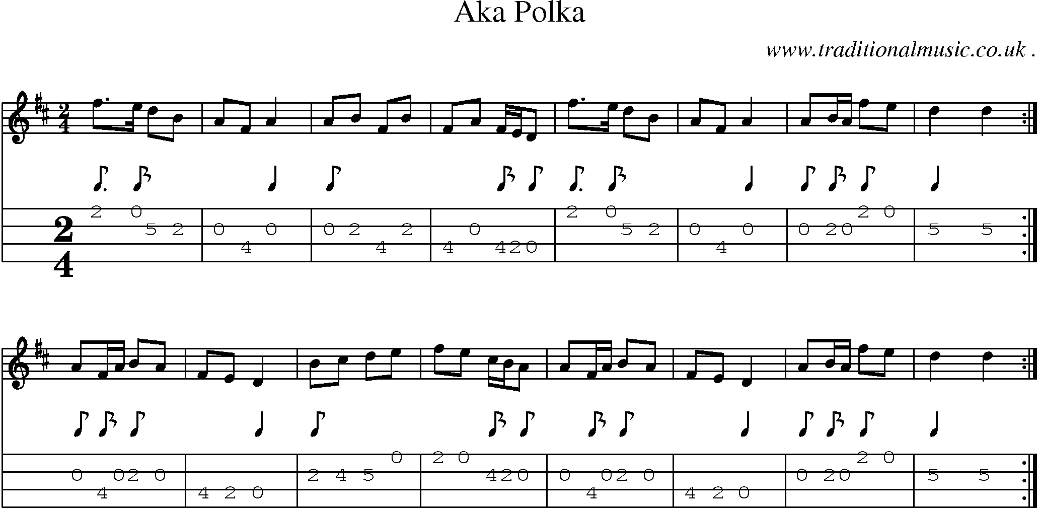 Sheet-Music and Mandolin Tabs for Aka Polka