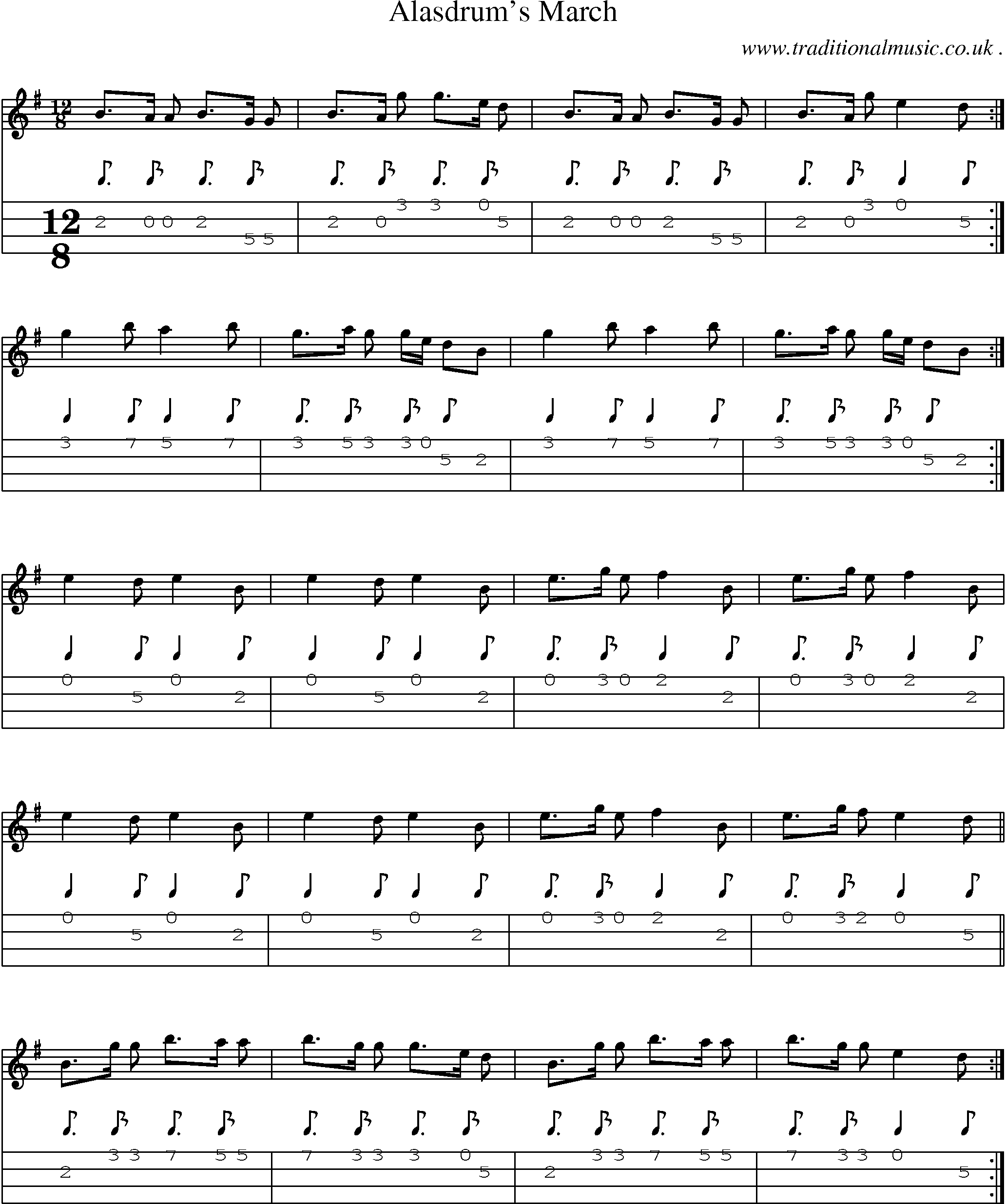 Sheet-Music and Mandolin Tabs for Alasdrums March