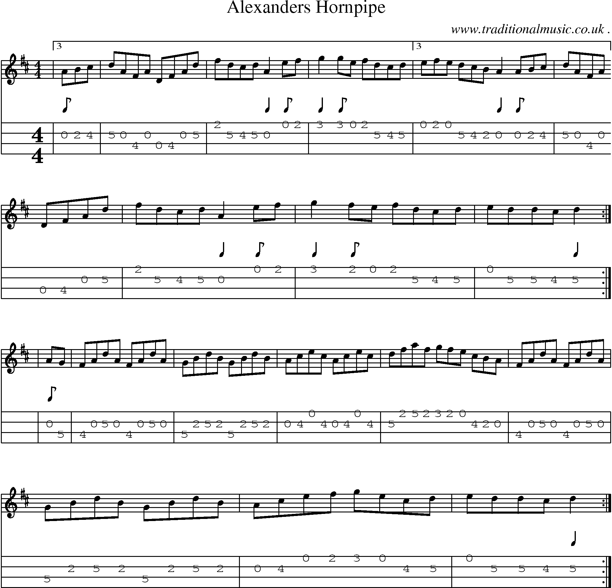 Sheet-Music and Mandolin Tabs for Alexanders Hornpipe