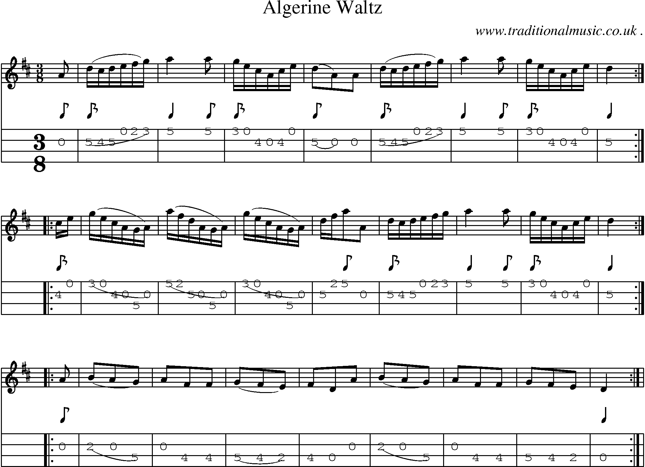 Sheet-Music and Mandolin Tabs for Algerine Waltz