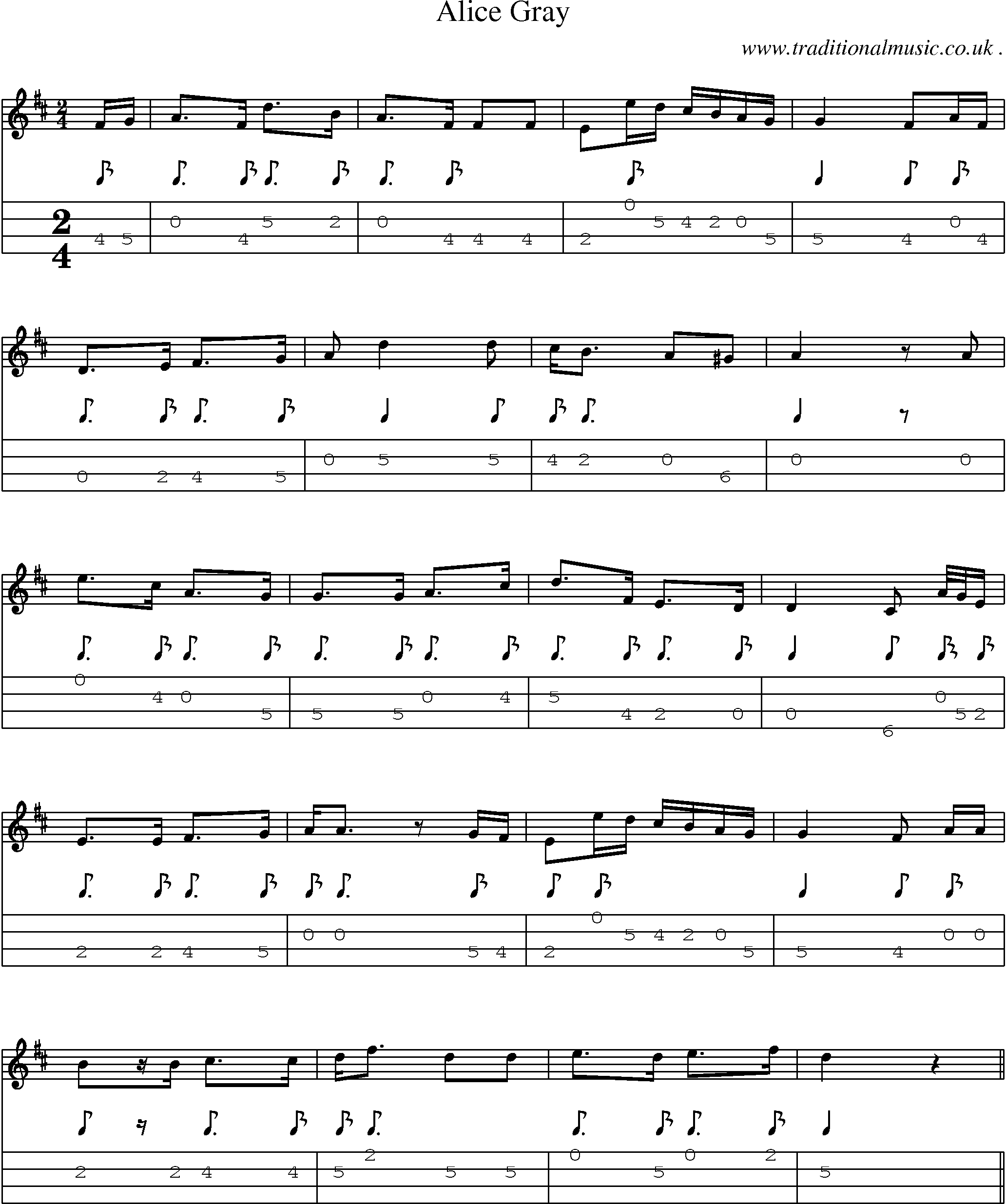 Sheet-Music and Mandolin Tabs for Alice Gray
