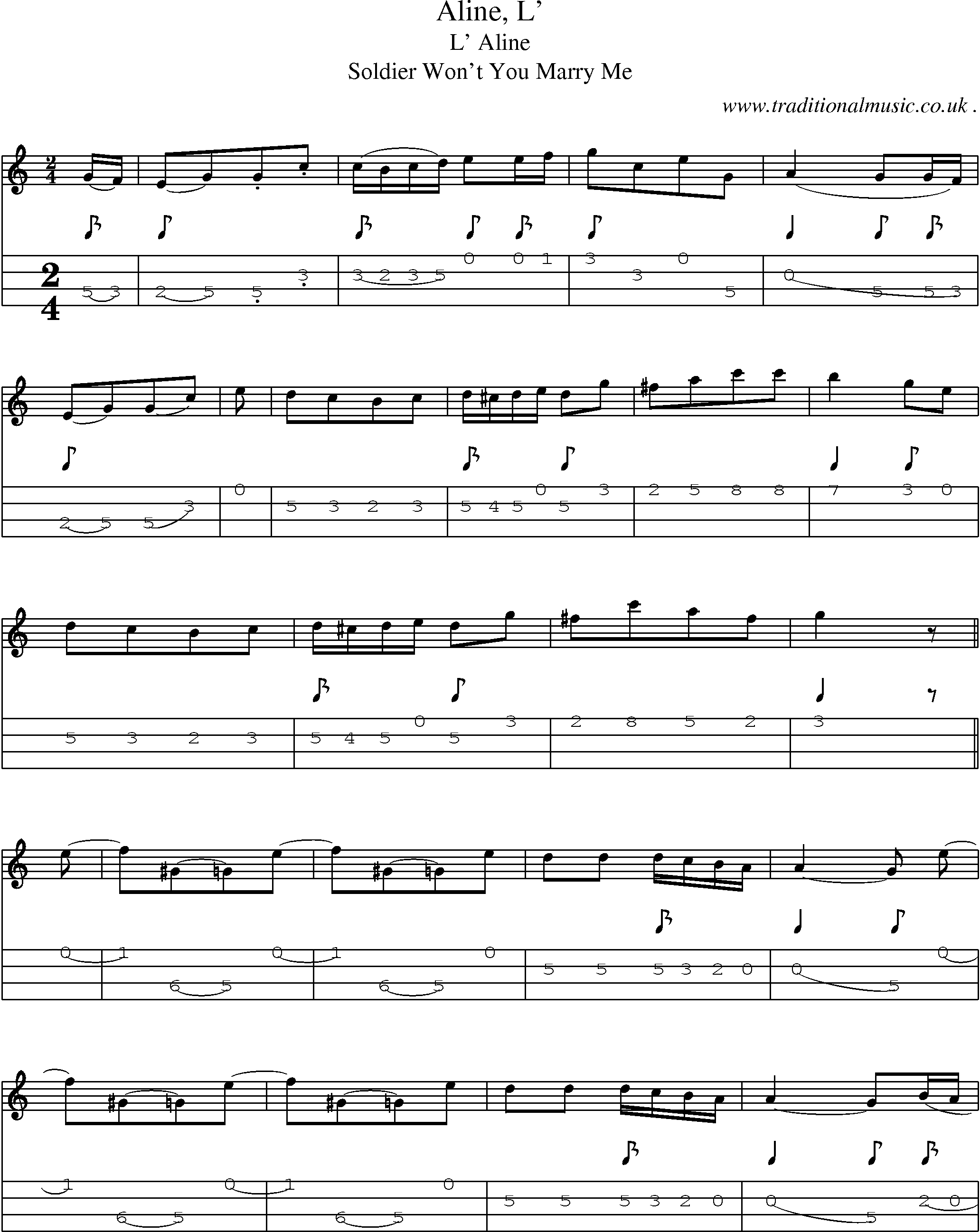 Sheet-Music and Mandolin Tabs for Aline L